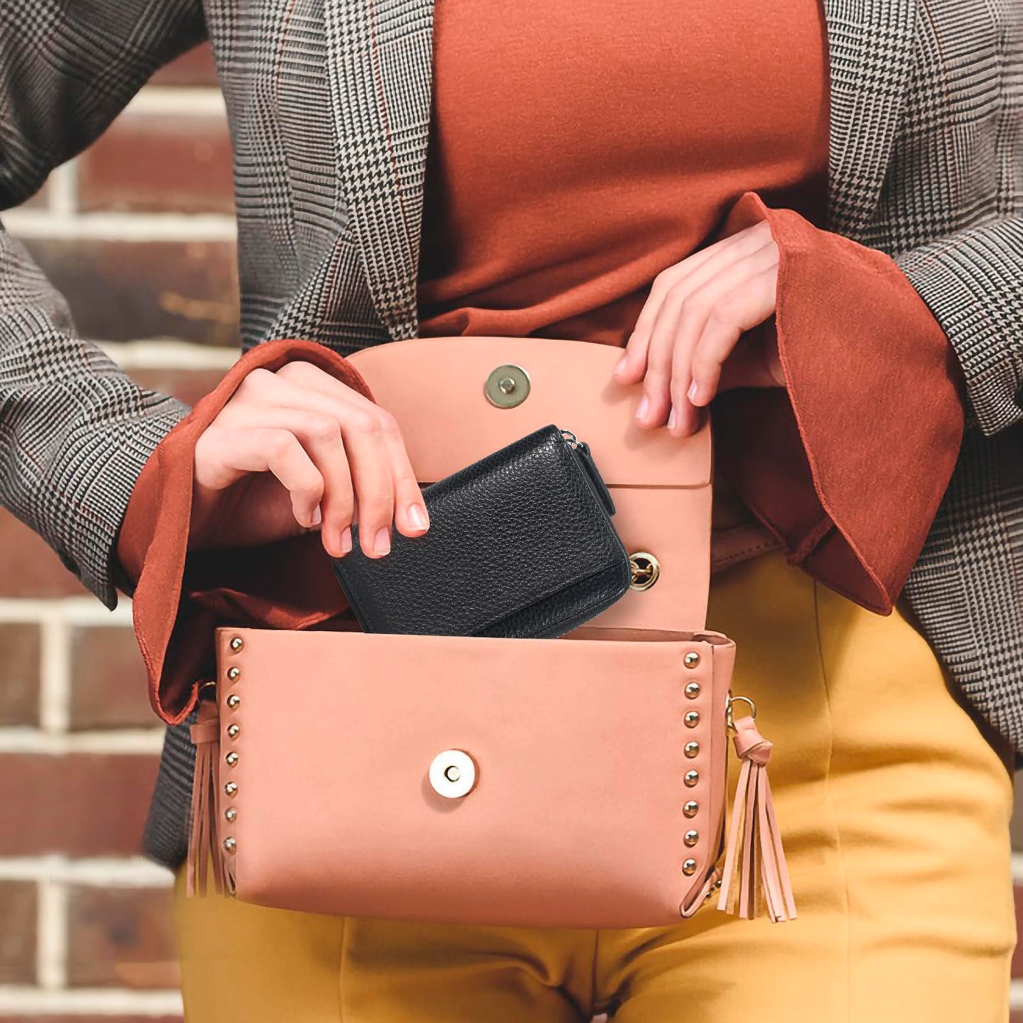 GHGMAO Credit Card Holder Accordion Wallet for Women Small Genuine Leather Wallets Ladies RFID Blocking Card Cases Holder Card Organizer Security Travel Wallet with Zipper