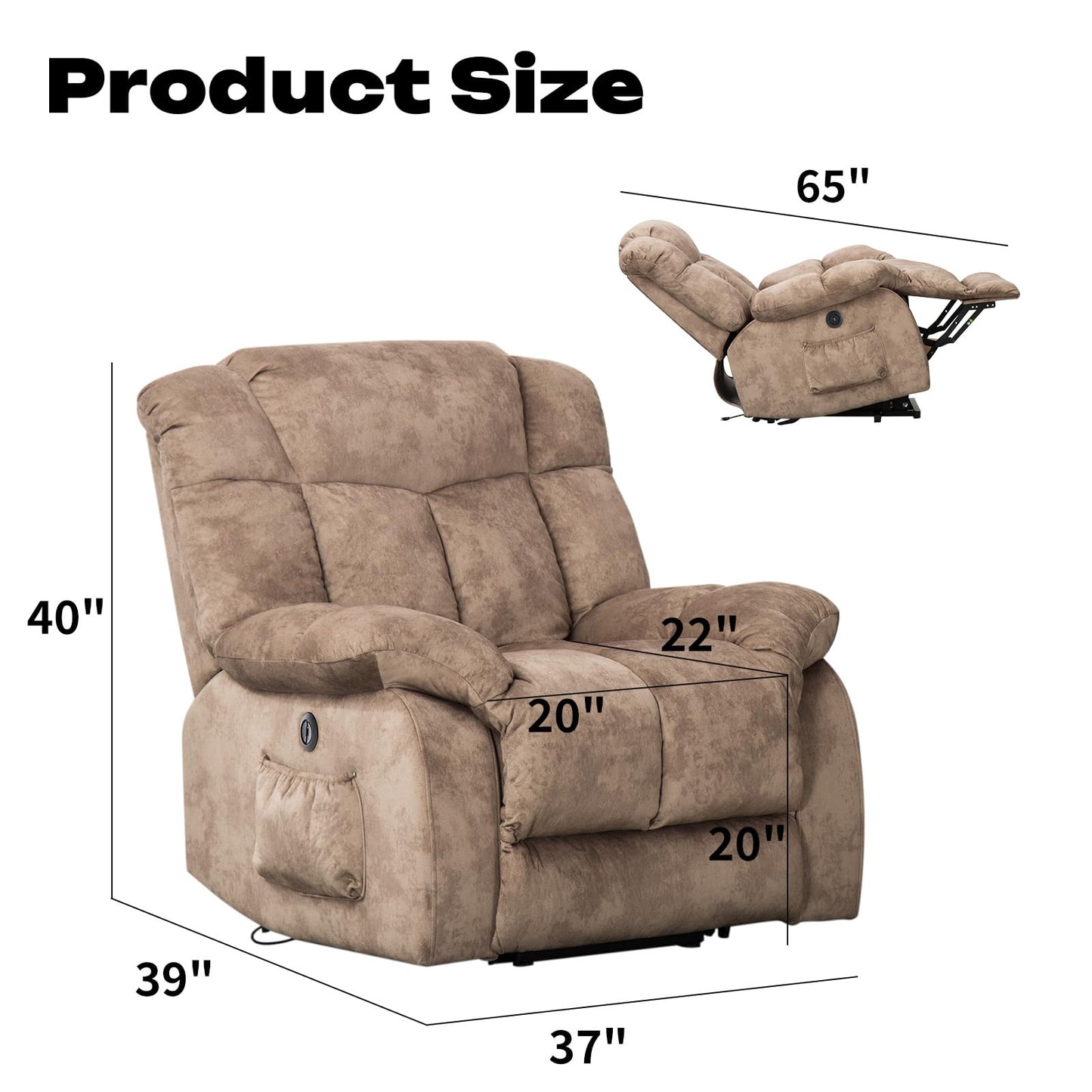 CANMOV Power Lift Recliner Chair for Elderly, Heavy Duty and Safety Motion Reclining Mechanism-Antiskid Fabric Sofa Living Room Chair with Overstuffed Design, Light Tan