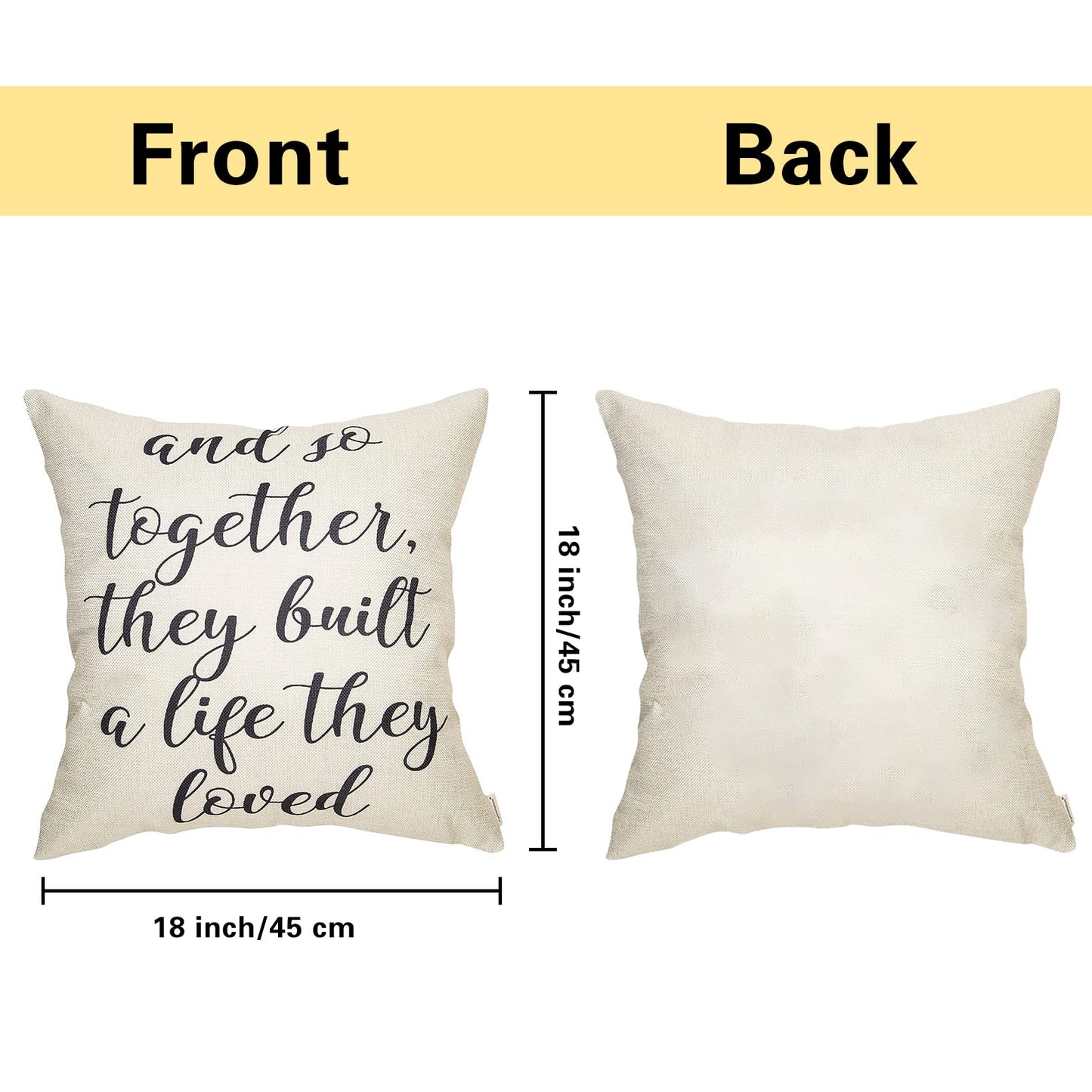Fahrendom and So Together They Built a Life They Loved Farmhouse Décor Family Decoration Sign Cotton Linen Home Decorative Throw Pillow Case Cushion Cover with Words for Sofa Couch, 18 x 18 in