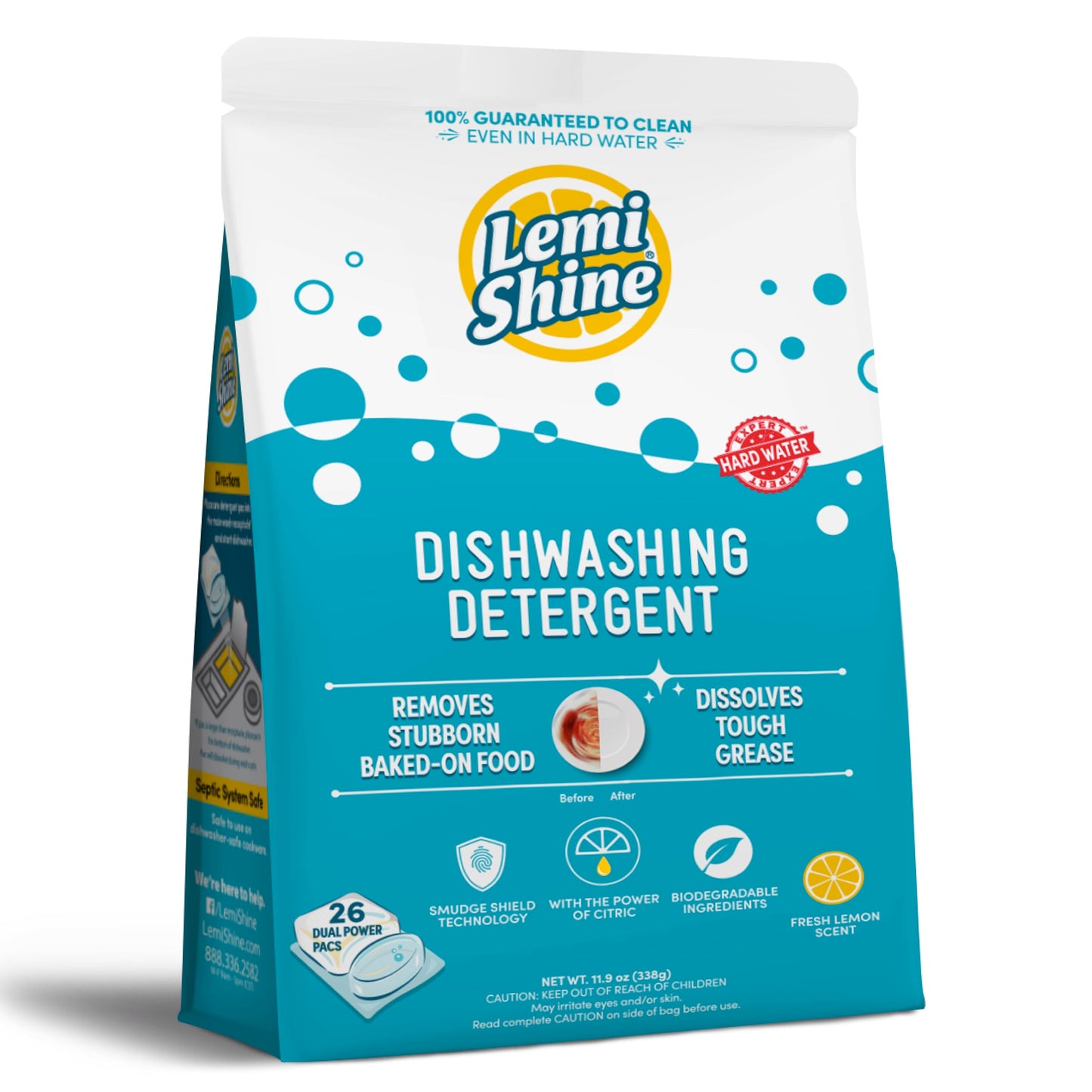 Lemi Shine Natural Dishwasher Pods | All-In-One Powder & Gel Dishwasher Detergent Pods with Powerful Citric Acid | Eco Friendly Dish Wash Cleaning Supplies (52 Count)