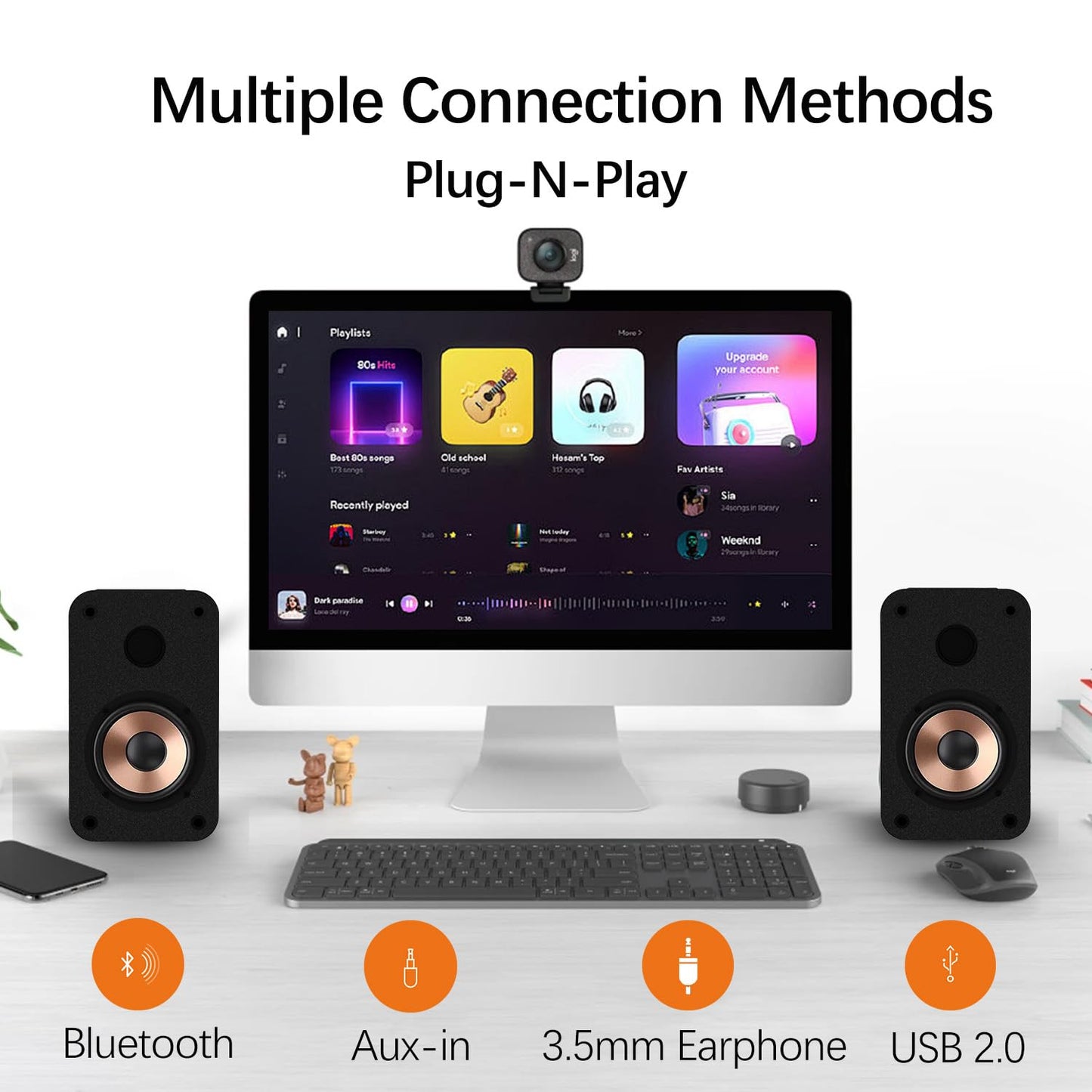 LONPOO Plug-N-Play Gaming Computer Speakers for Desktop and PC, 30W RMS Active Bookshelf Speaker with 3-Inch Full Range Speaker,Support Bluetooth 5.3, USB Playback,Aux-in and 3.5mm Earphone Port