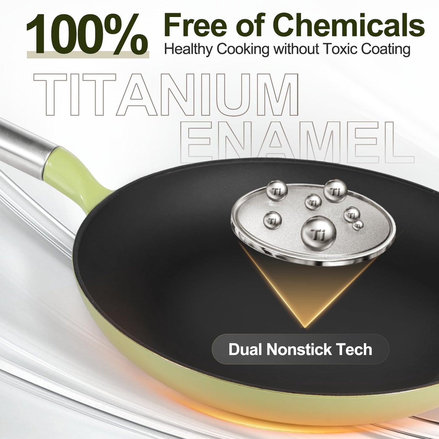 KOKHUB Titanium Enameled Cast Iron Skillets, Non Stick Frying Pan Set 3 Piece, 8" 9.5" 11" Non Toxic PFOA Free Cooking Pans, Dishwasher & Oven Safe Cookware, All Cooktops Compatible, Sage Green