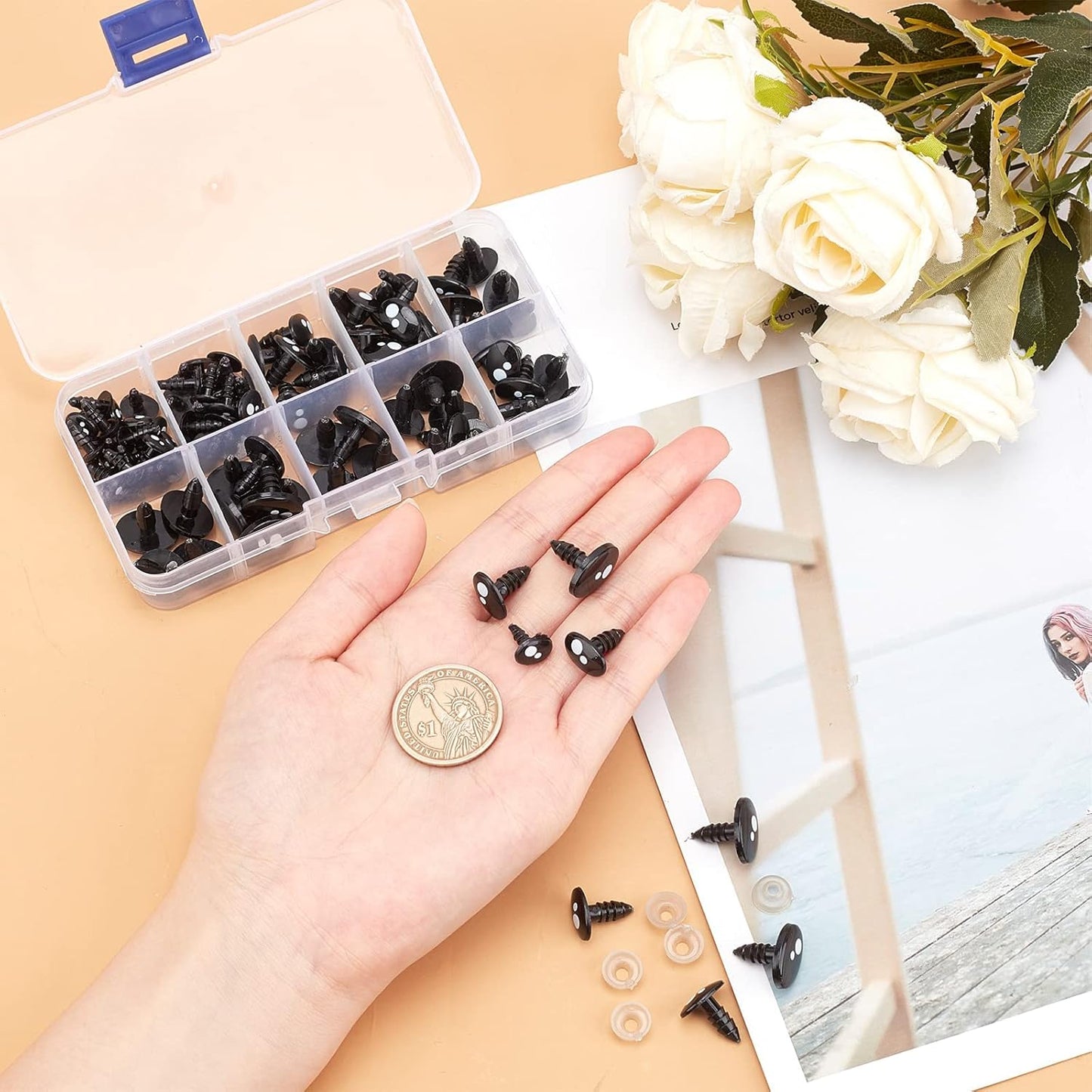 PH PandaHall 200pcs Kawaii Safety Eyes, 5 Sizes Craft Eyes Black Stuffed Animal Eyes Kawaii Eyes with Washers Oval Resin Felt Eyes for Amigurumi Puppet Teddy Bear Crochet Plush Animal Making