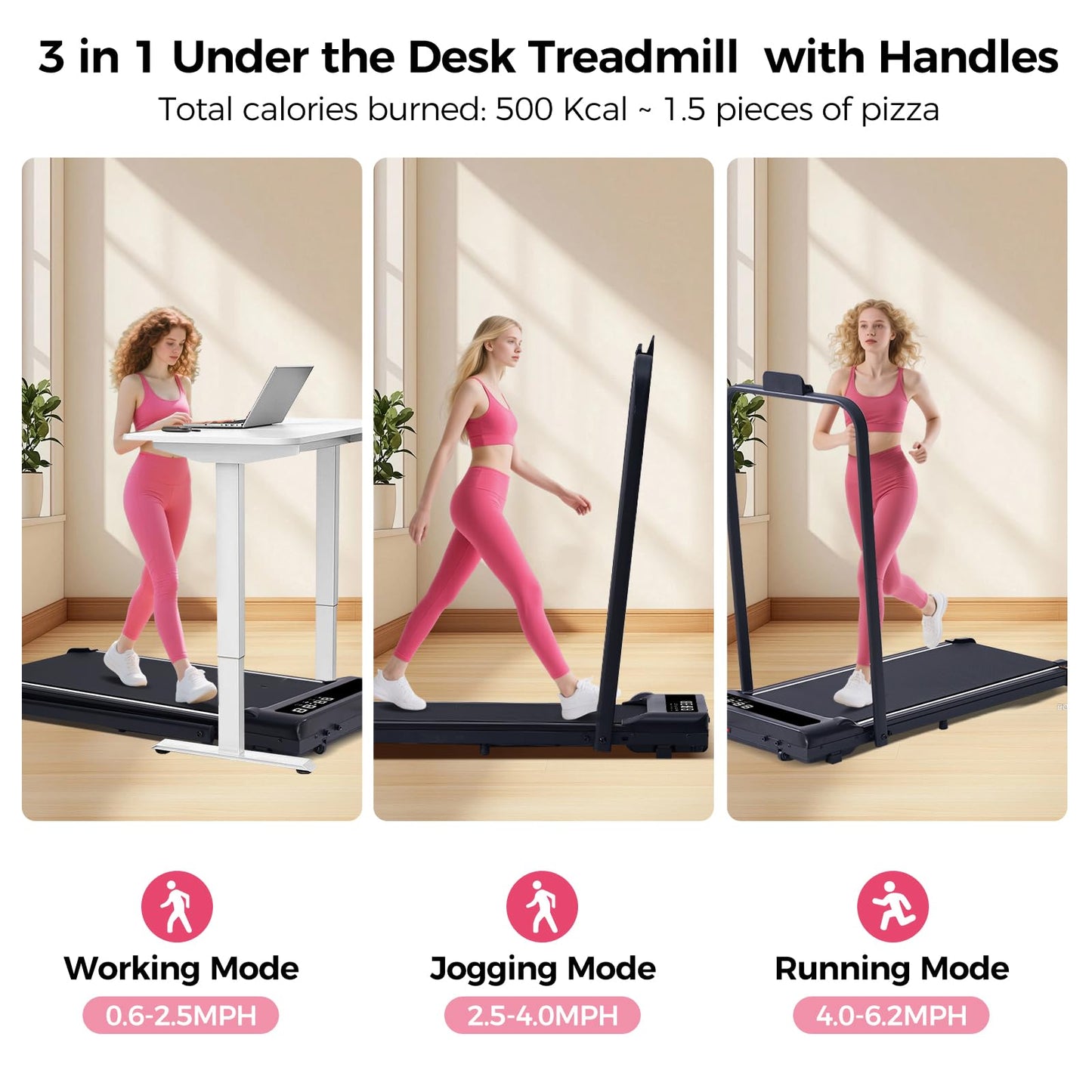 Portable Foldable Treadmills for Home Small with Handles, 3.0HP Small Folding Walking Pad Treadmill with Handle Bar with 320 LBS Capacity, Electric Compact Treadmill Home with LED Display
