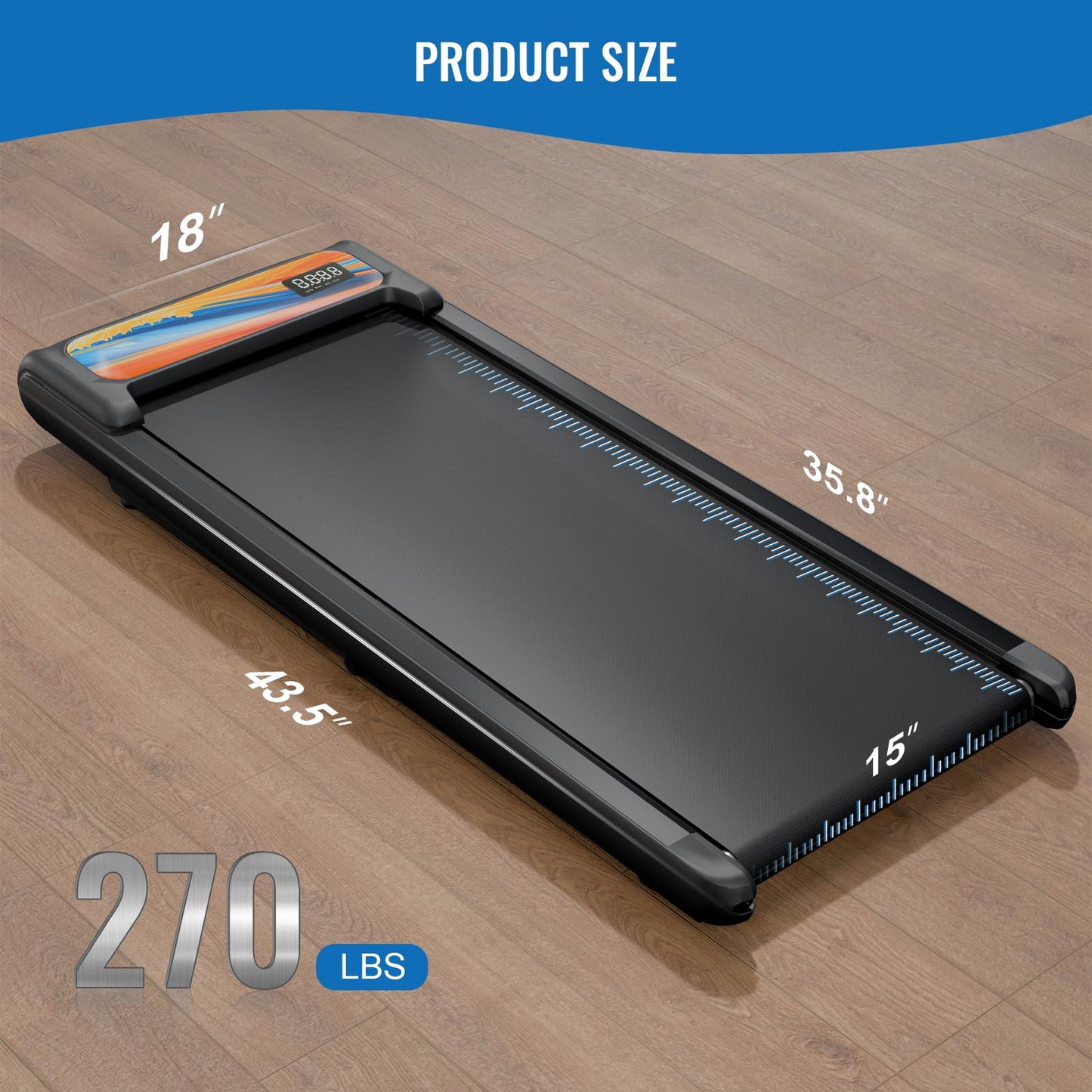 SEVOBAL Treadmill with Handles, Electric Treadmills for Home Small, Under Desk Treadmill with Remote Control LED Display, 2.5HP Walking Pad with Handle Bar, 270LBS Capacity, Orange