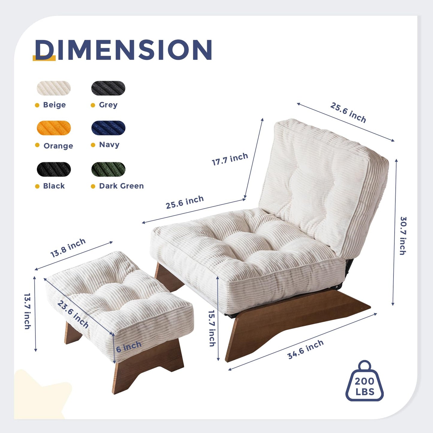 MAXYOYO Accent Chair with Ottoman Adjustable Backrest, Tufted Living Room Chair Upholstered Lounge Chair with Footrest Set, Modern Chair Cozy Reclining Chair for Reading Room, Beige