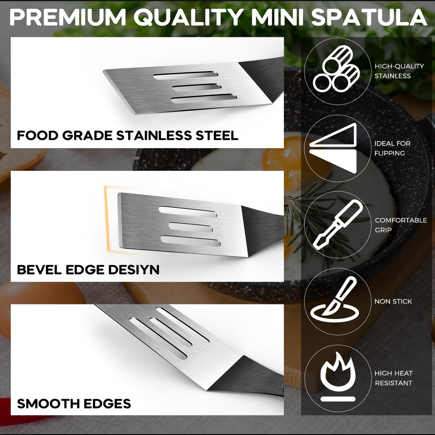 Small Spatula 3 Pieces, Mini Serving Spatula for Kitchen Use, Metal Spatula for Serving and Turning, Ideal for Pancakes, Brownies, Desserts, Cookie, Eggs or Small Pan