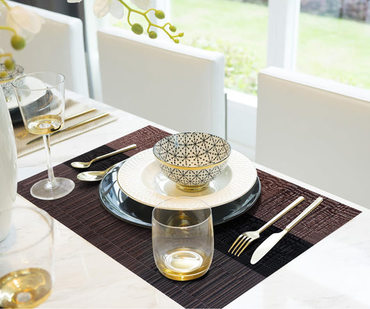 Aofmee Placemats, Heat Resistant Place Mats Set of 6, Washable PVC Table Mats, Woven Vinyl Plastic Placemats for Kitchen Dining Table, Non-Slip Stain Resistant Placemat Indoor Outdoor, Easy to Clean