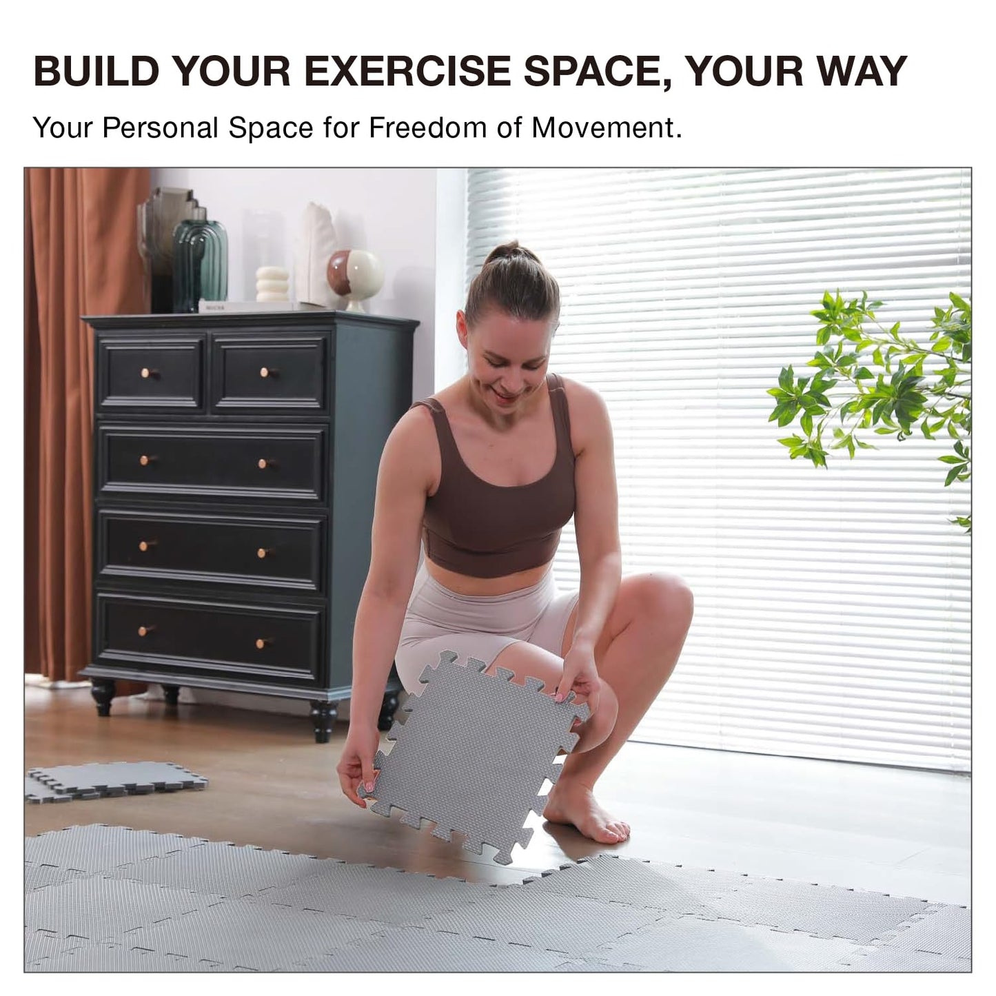 AIRHOP 18 Tiles Gym Floor Mat, EVA Foam Puzzle Gym Mat, High-Density Interlocking Foam Floor Tiles for Home Gym, Play Workout Garage Kitchen Flooring