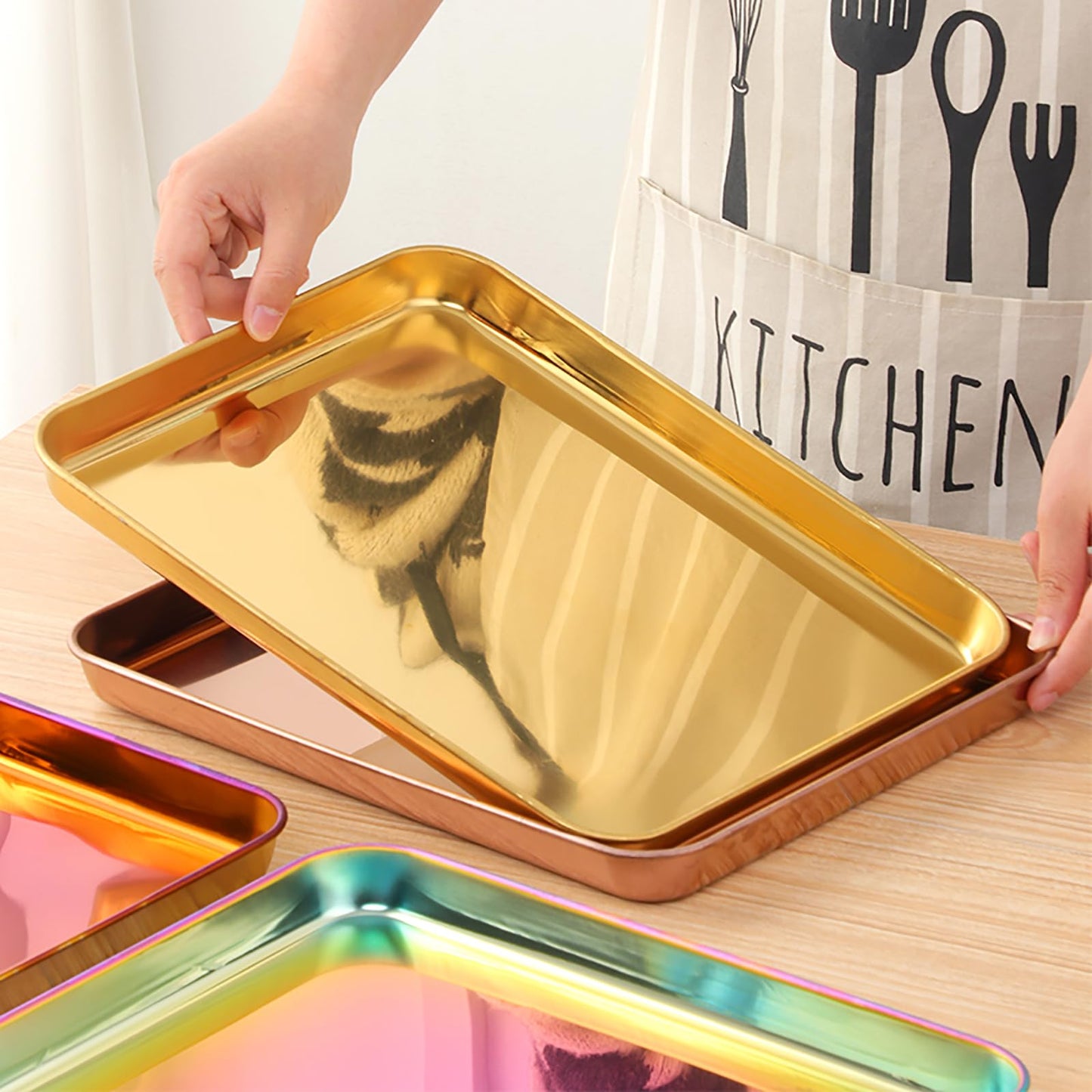 DOCBLACK Baking Tray, Stainless Steel Baking Cookie Sheet, Rimmed Pan Baking, Non Toxic & Healthy, Mirror Finish & Rust-Free, Easy Clean & Dishwasher Safe - Rainbow