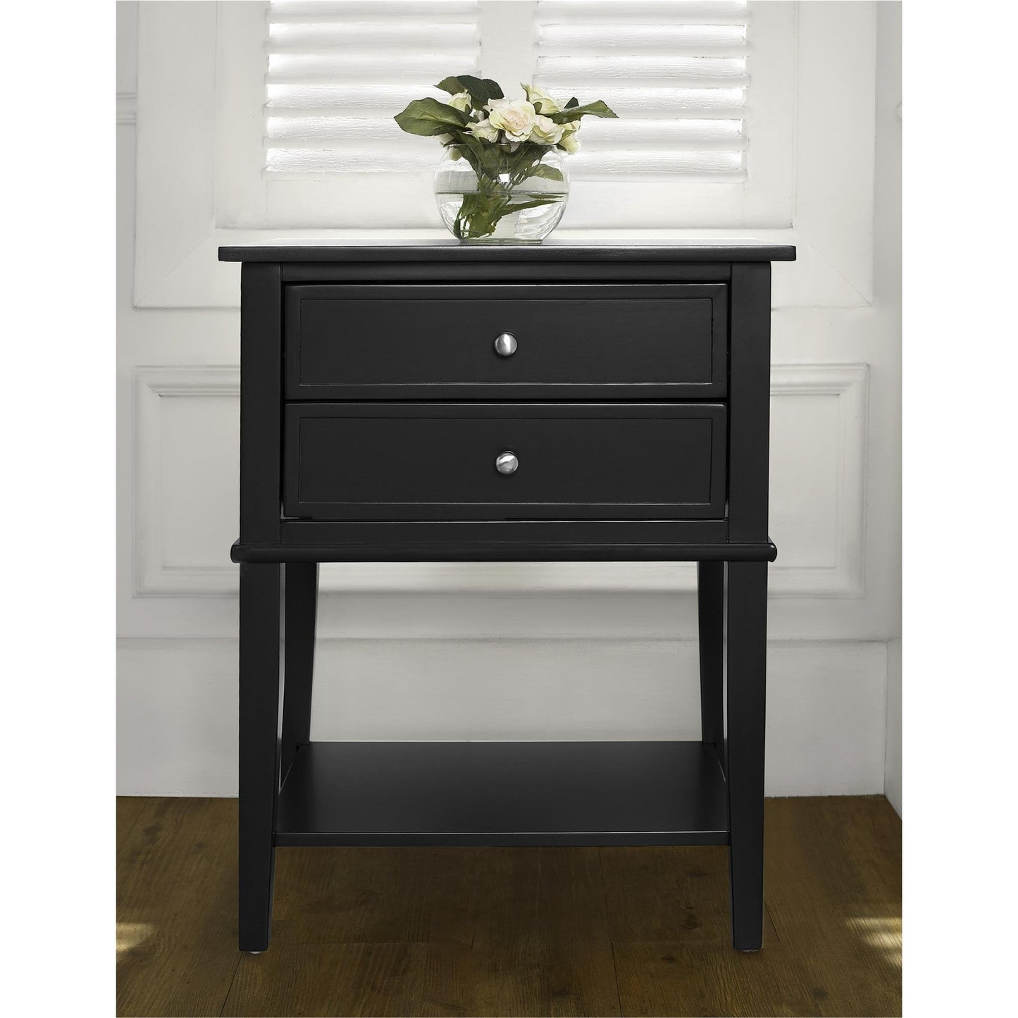 Ameriwood Home Franklin Accent Table with 2 Drawers, Black Finish, Engineered Wood Construction