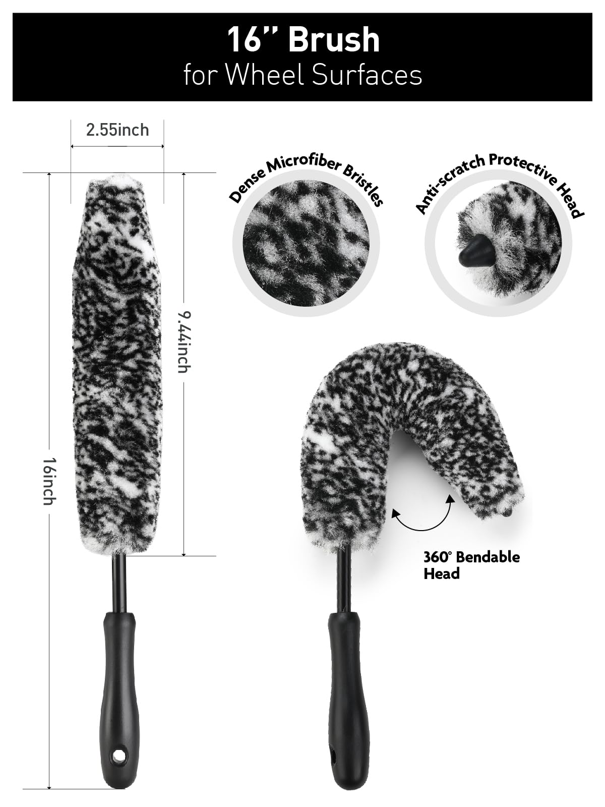 Fantasticlean 6PCS Car Wheel Cleaning Pro Kit, Tire Brush, Soft-bristled Rims Brush, Microfiber Bendable Brush, Double-Ended Detailing Brush, and Detailing Pads, Scratch-Free & Multipurpose