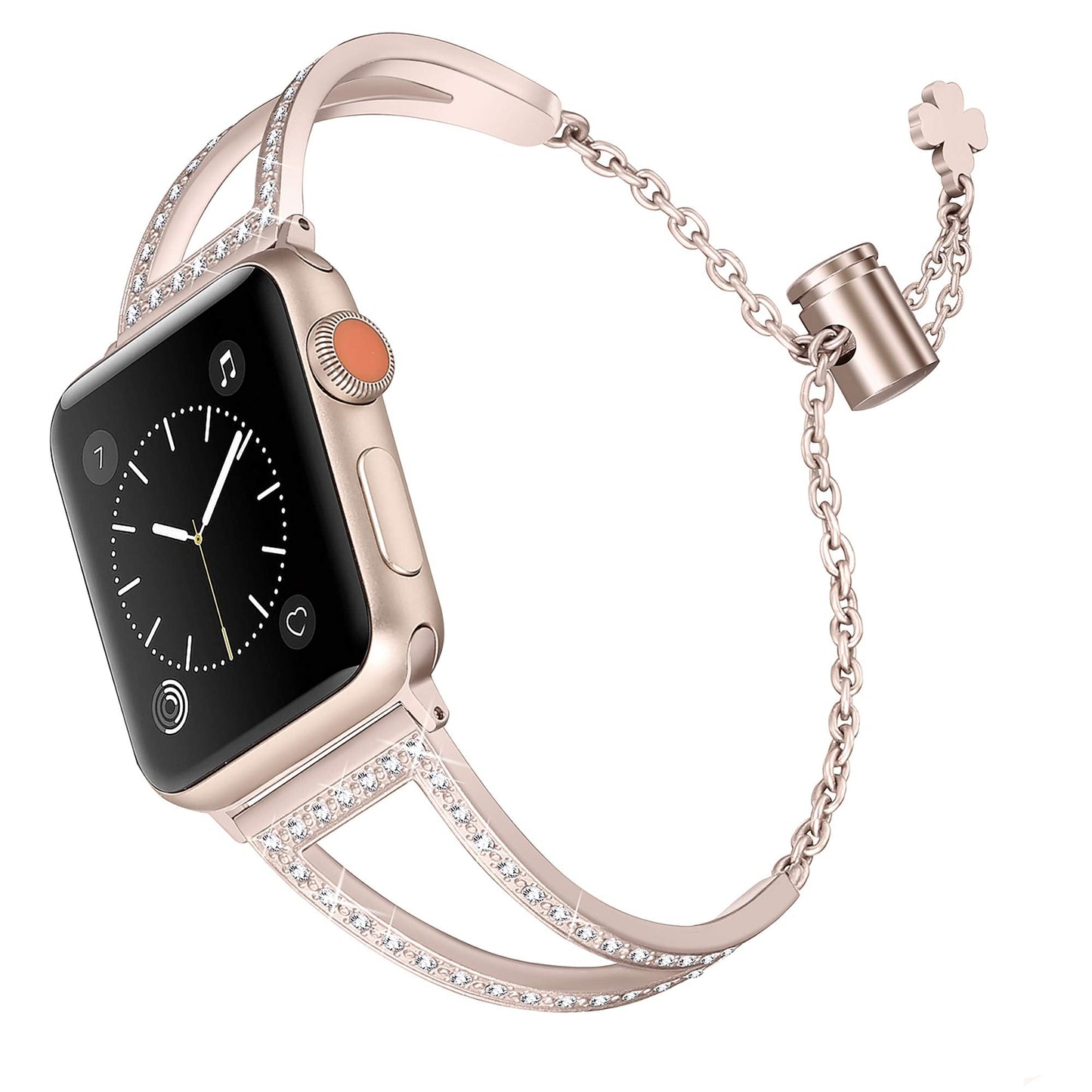 Secbolt Bling Bands Compatible with Apple Watch Band 38mm 40mm 41mm 42mm iWatch Series 10/9/SE/8/7/6/5/4/3/2/1, Women Dressy Metal Jewelry Bracelet Bangle Wristband Stainless Steel, Champagne Gold