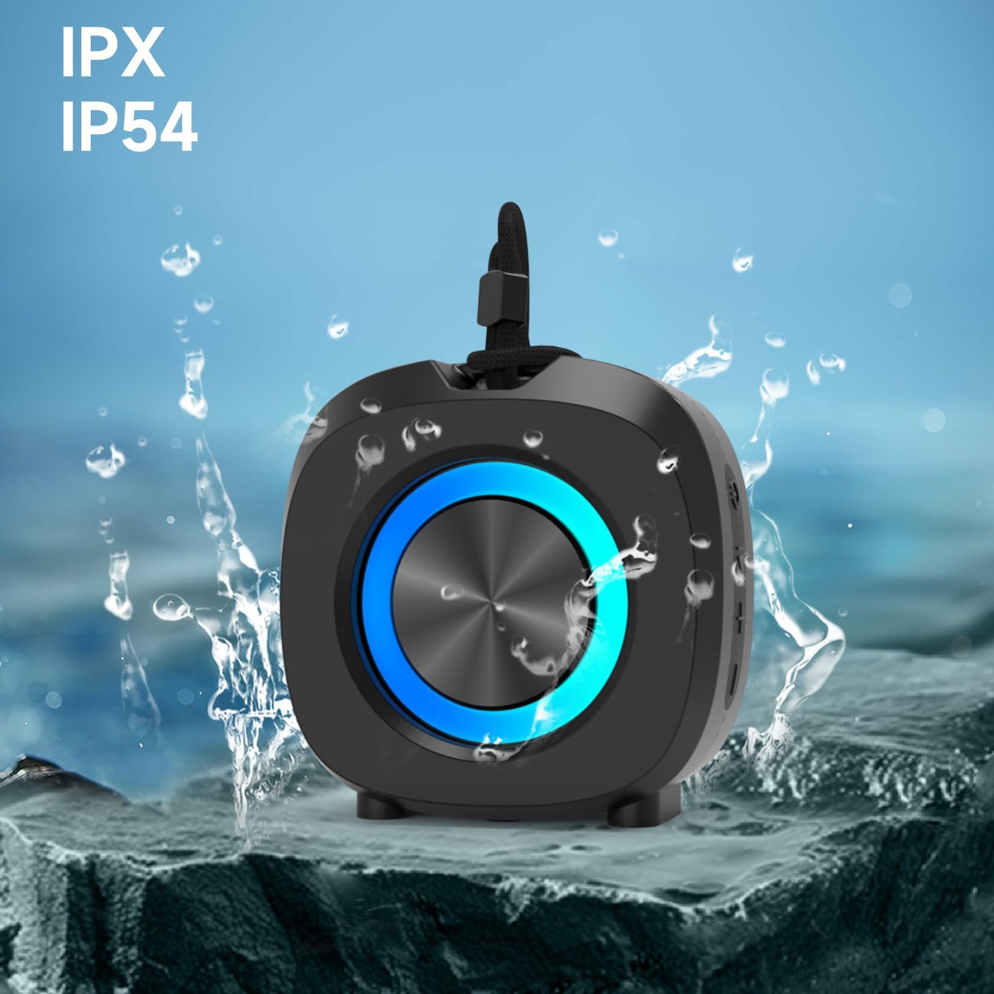 WUIUHOU Portable Bluetooth Speakers, RGB Lights TWS Speakers,Wireless IPX5 Waterproof Mini Speaker with Loud Stereo Sound,15 Hours Playtime, Rechargeable Battery, Black.