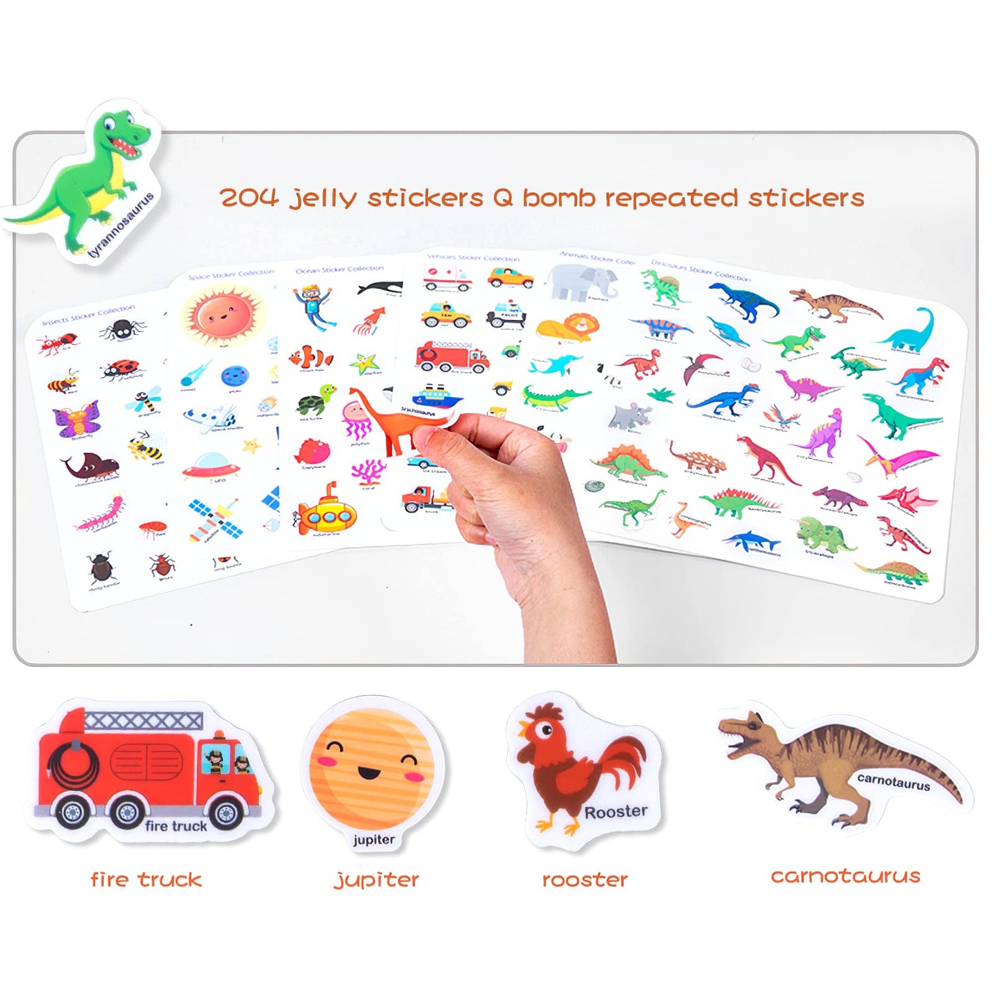 3 Pack Portable Jelly Sticker Quiet Book for Kids, Reusable Sticker Book for Toddlers, Preschool Learning Activities Learning & Education Toys, Animal Dinosaur Vehicle Travel Toys