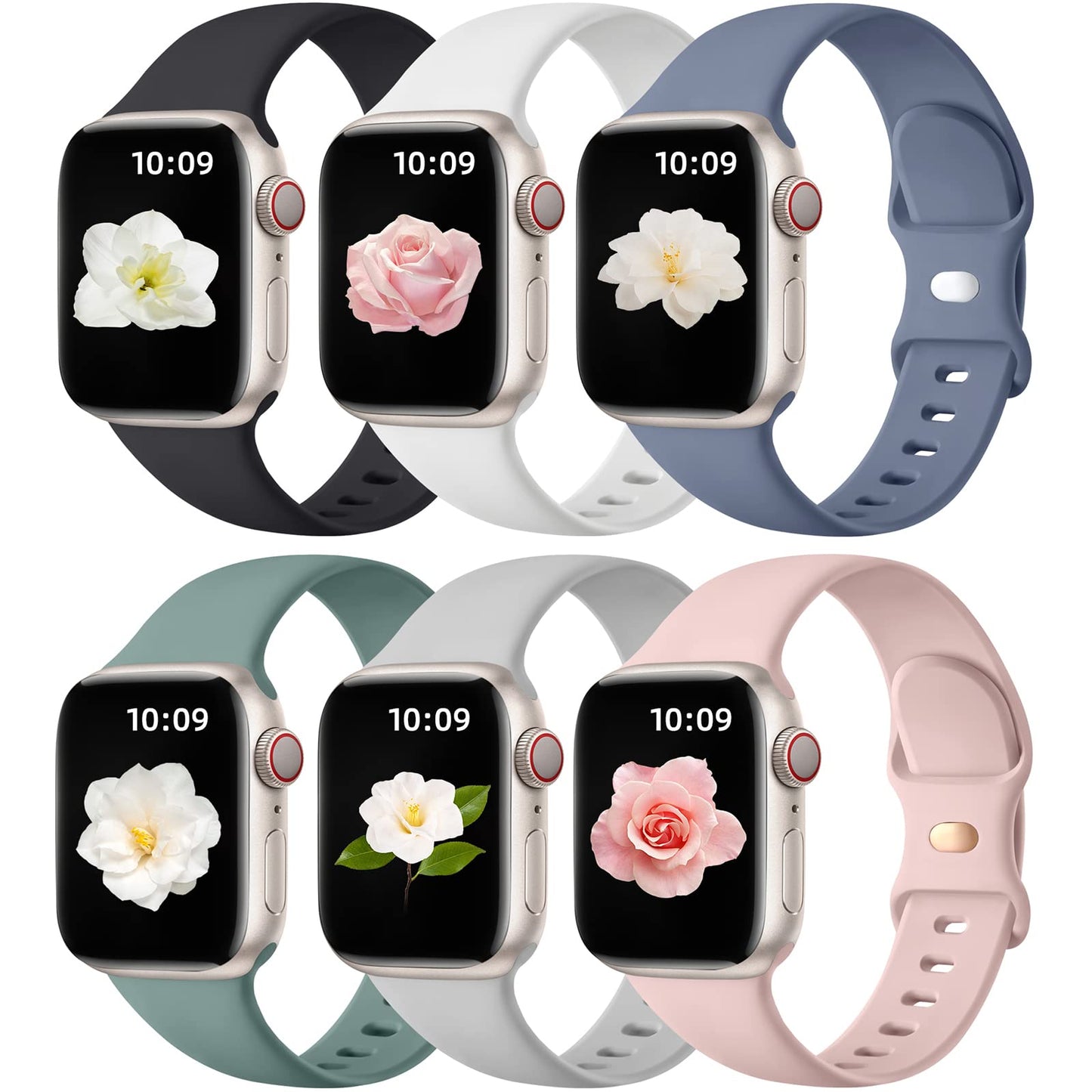Maledan Compatible with Apple Watch Band 38mm 40mm 41mm 42mm 44mm 45mm 46mm 49mm Women Men, 6 Pack Silicone Sport Strap Compatible for Apple Watch Bands iWatch Series 10 9 8 7 6 5 4 3 2 1 SE Ultra