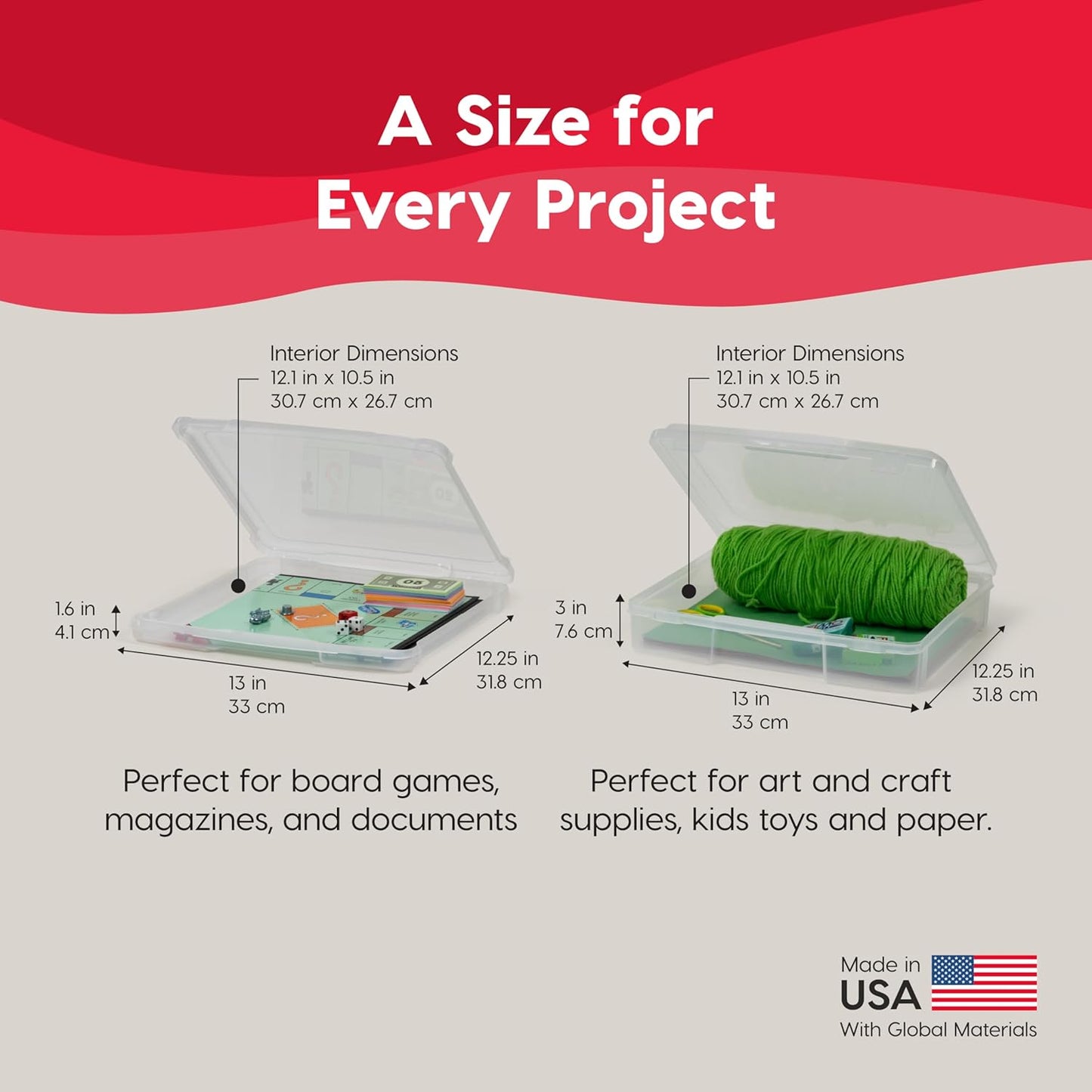 IRIS USA Board Game Storage Craft Organizer Box with Snap-Tight Latch Lid, 10-Pack Portable Plastic Case Bin for Puzzles, Magazines, Hobbies, Art Supplies, Fits 8.5" x 11" & A4 Papers, Slim, Clear