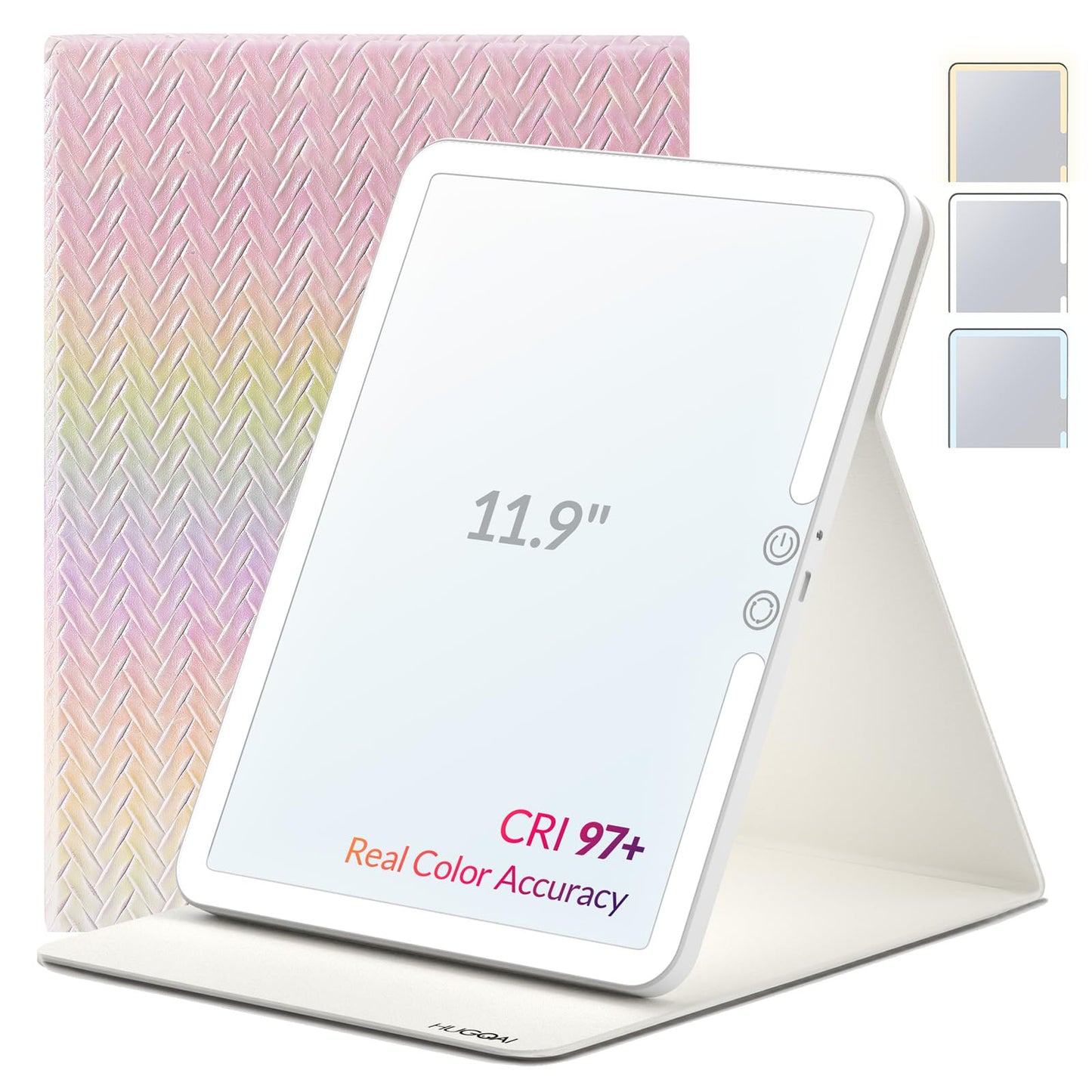 Travel Makeup Mirror with Lights, Portable Lighted Vanity Mirror with 100 LED, Rechargeable, Foldable for Tabletop, 11.9 inches, Rainbow