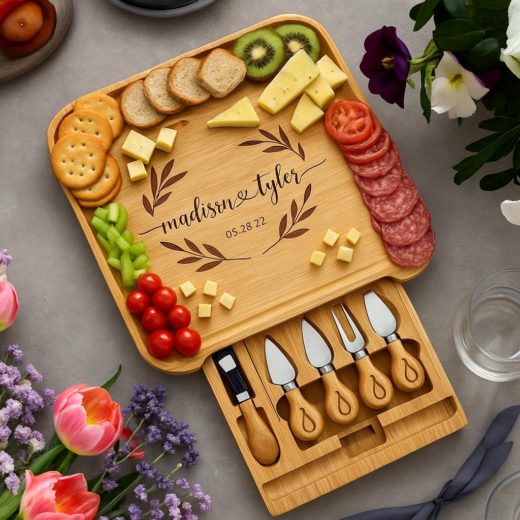 Charcuterie Board Gift Set - Bamboo Cheese Board and Knife Set - Housewarming Gifts for New Home, Wedding Gifts for Couples 2025, Bridal Shower Gifts, Birthday Gifts for Women