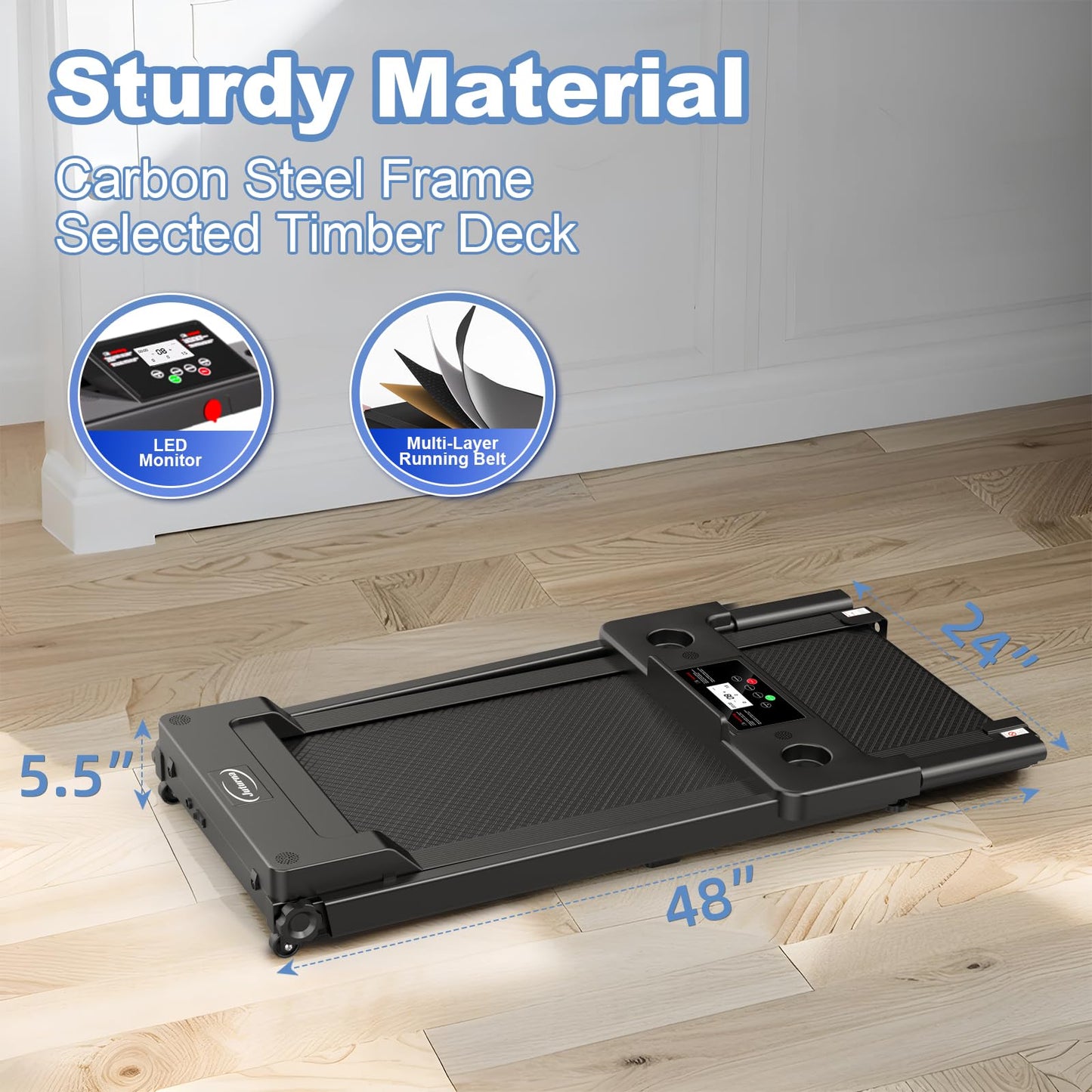 Juturna Treadmills for Home, Walking Pad with Handle Bar, Portable Foldable Treadmill, 3.0 HP Walking Pad with 300 LBS Capacity, Folding Treadmill with LED Display