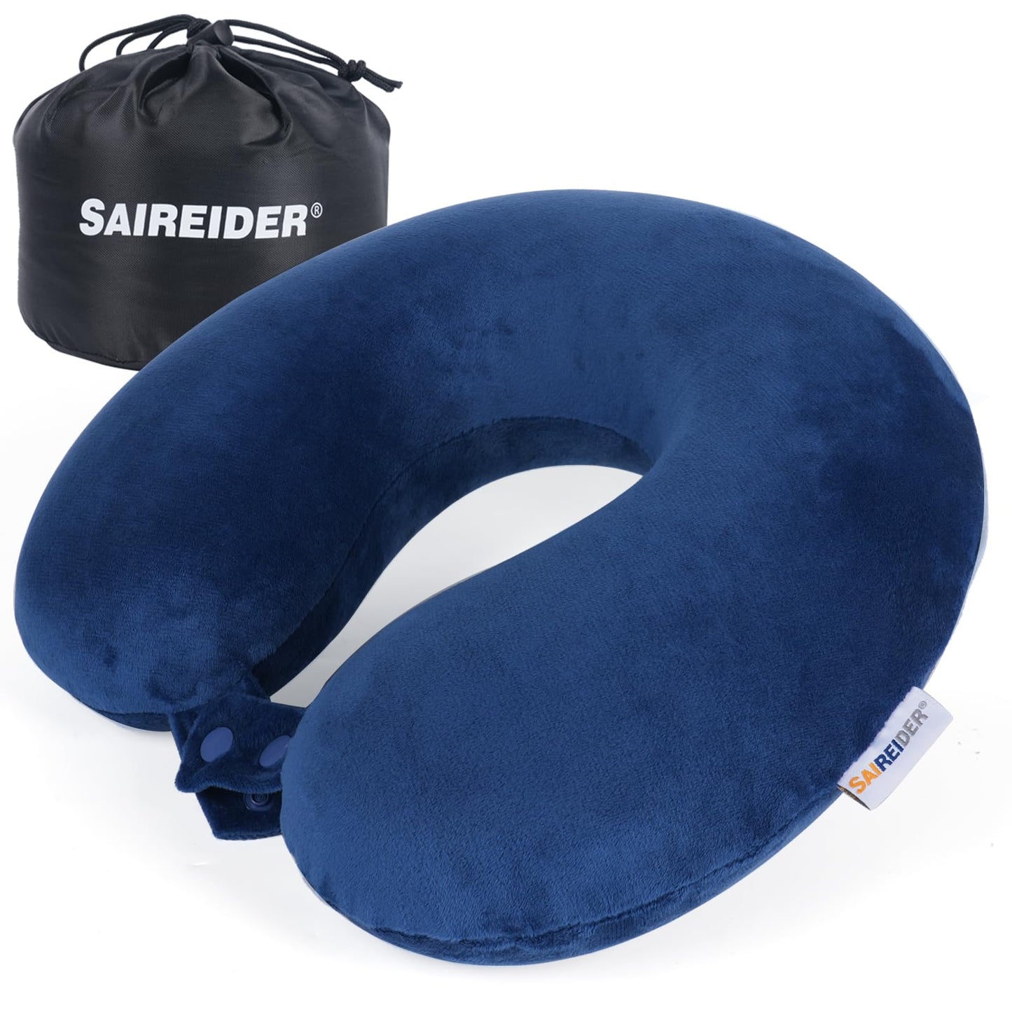 SAIREIDER Travel Pillow 100% Pure Memory Foam Travel Neck Pillow, Airplane Pillow for Traveling、Car、Home、Office,Washable Cover(Black)