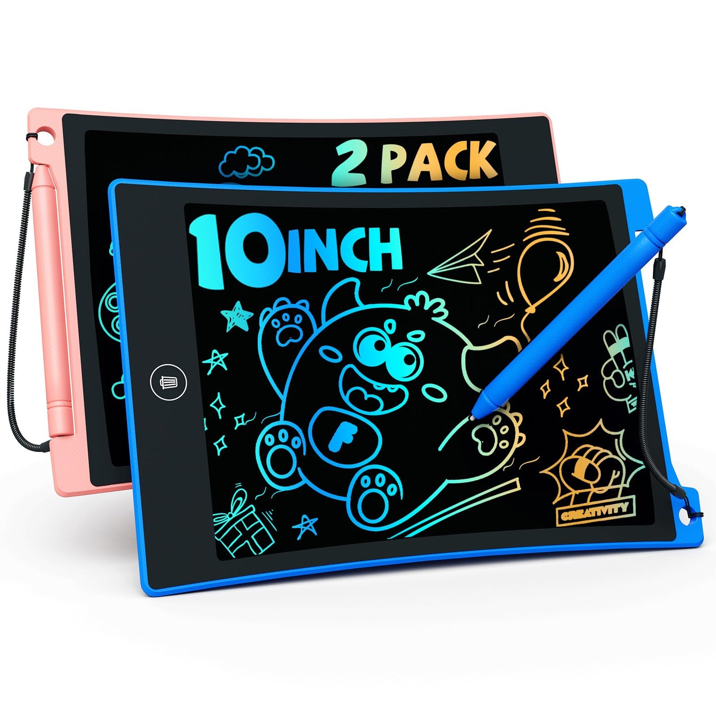 TEKFUN 2 Pack LCD Writing Tablet with Stylus, 8.5in Erasable Doodle Board Mess Free Drawing Pad for Kids, Car Trip Educational Toys Birthday Christmas Gift for 3 4 5 6 7 Girls Boys (2*Blue)