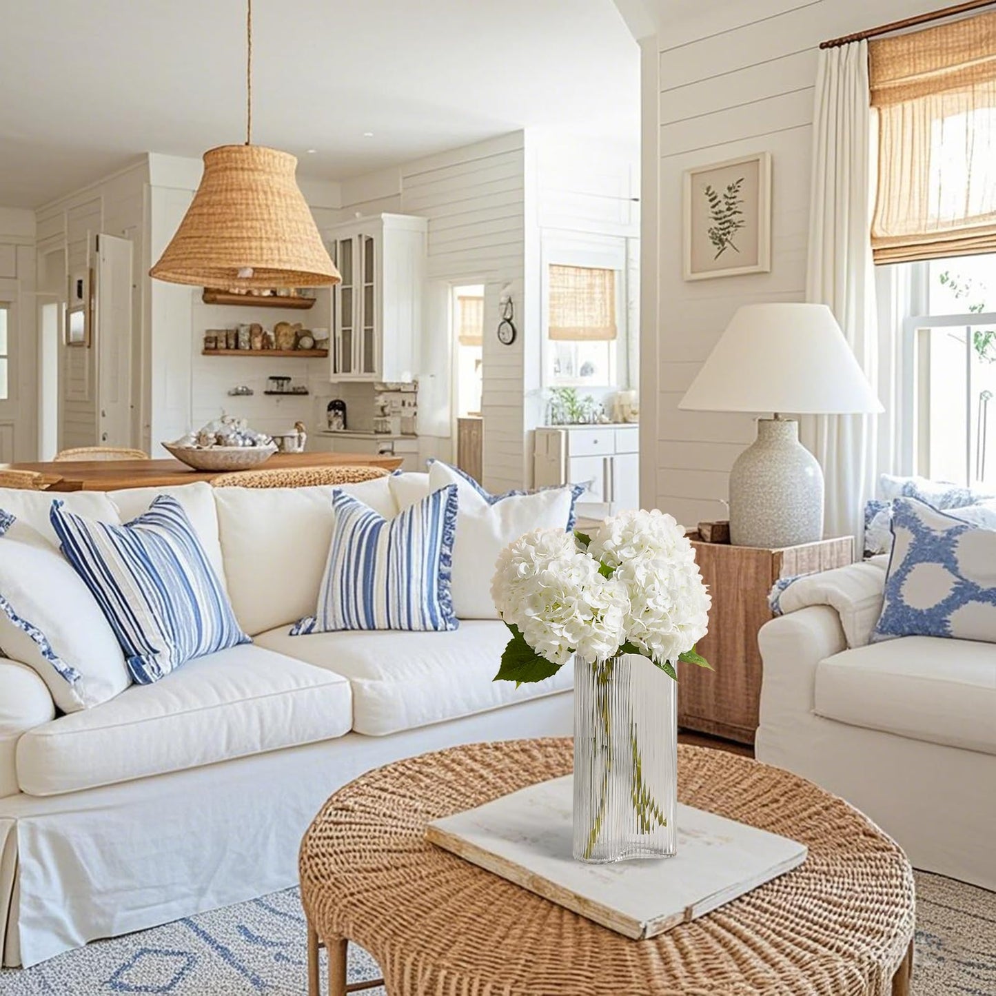 Real Touch White Hydrangea Artificial Flowers (4-Pack) -20" Faux Hydrangea Flowers with Long Stem & Leaves - Realistic Fake Hydrangeas for Home Decor Floral Arrangements Wedding Bouquets Centerpieces