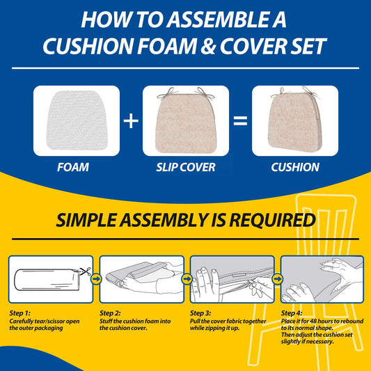 AAAAAcessories D-Shaped Chair Cushions, 2" Thick Dining Chair Pads with Ties and Removable, Machine-Washable Cover, 17" x 16", Set of 4, Beige