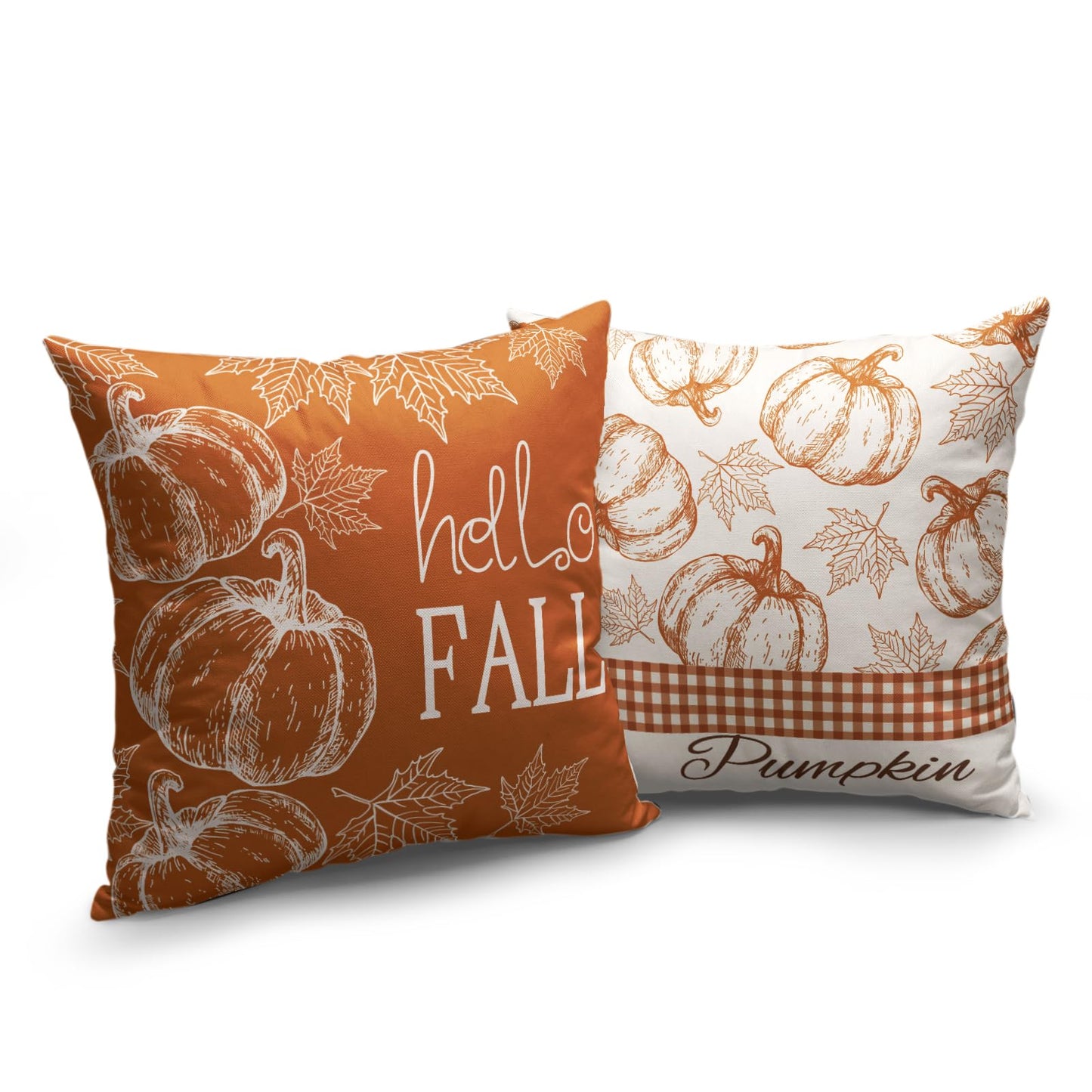 Wnoesat Hello Fall Pumpkin Pillow Covers 18x18 Set of 2 Autumn Maple Leaves Burnt Orange Outdoor Throw Pillows Case Farmhouse Thanksgiving Decorative Cushion Covers for Home Couch Sofa