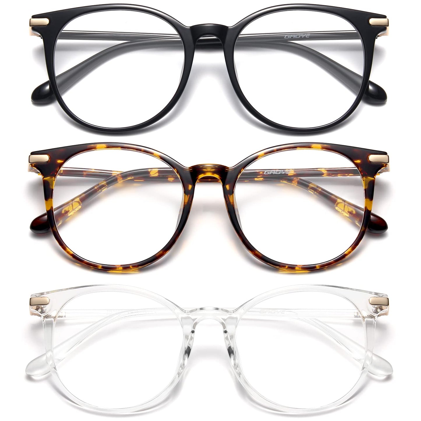 Gaoye 2 Pack Blue Light Blocking Glasses, Retro Round Eyewear Frame Anti Eyestrain Computer Glasses for Women Men - GY1688 (Black+Transparent)