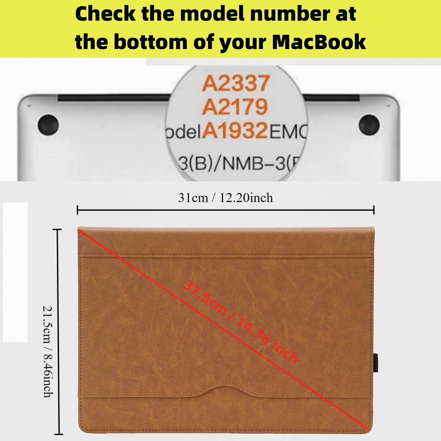 TYTX Compatible with MacBook Air 13 Inch Leather Case, for Model A2337 M1 A2179 A1932 2018-2021 Retina Display Touch ID, PU Leather Laptop Case with Pocket for Papers and Pen Holder, Brown