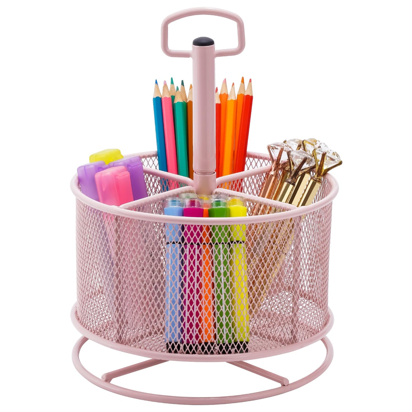 Marbrasse Mesh Desk Organizer, 360-Degree Rotating Multi-Functional Pen Holder, 4 Compartments Desktop Stationary Organizer, Home Office Art Supply Storage Box Caddy (Black)