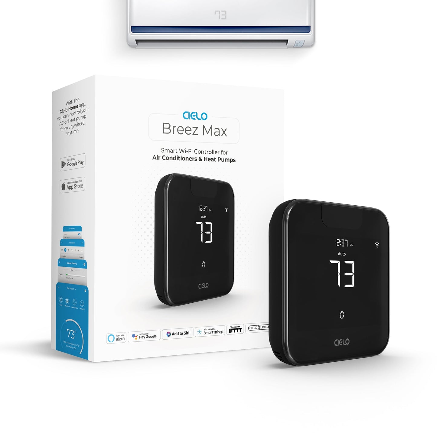 Breez Max | ENERGY STAR CERTIFIED Smart AC Controller | WiFi Thermostat for Mini-Split, Window, Portable ACs/Heat Pumps | AI-Based Tech | Free App, No Subscriptions | Alexa, Google, IFTTT etc. (Black)