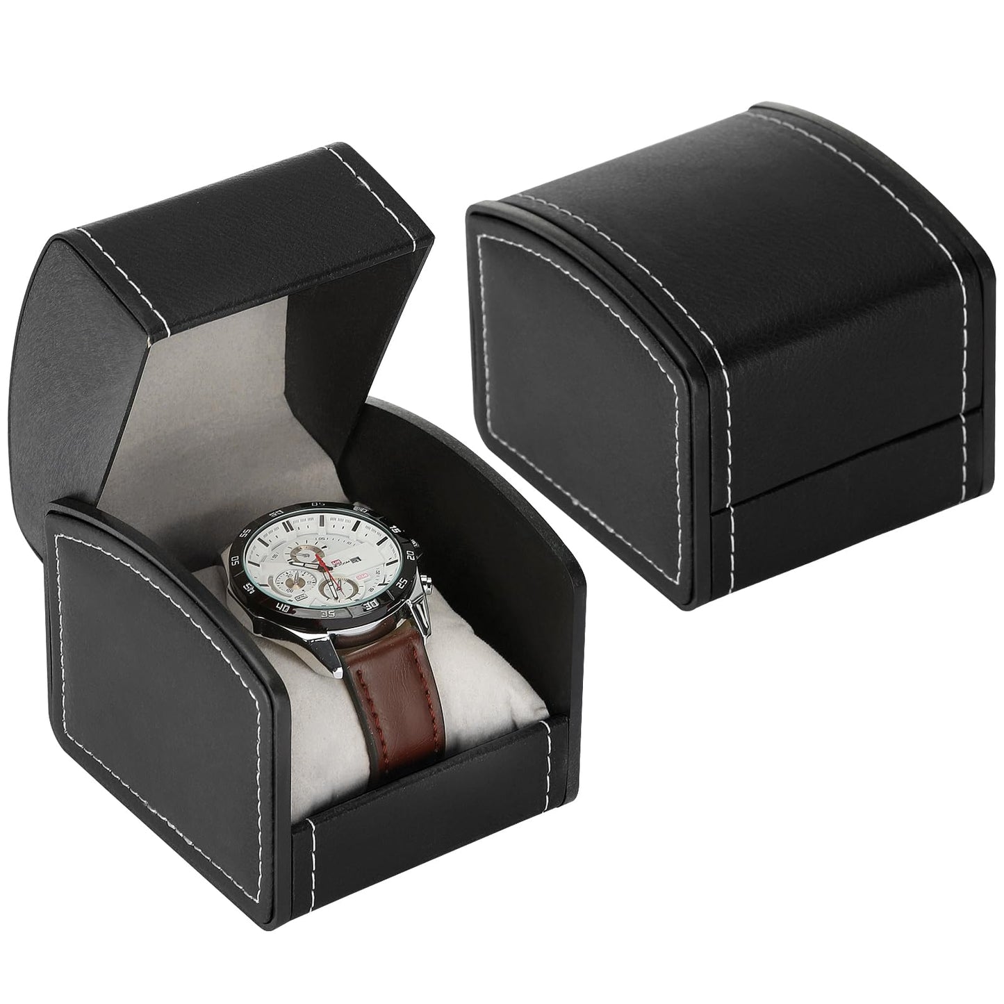 BAOPEND Luxury Single Watch Gift Box with Removable Pillow, PU Leather Single Watch Case Wristwatch Jewelry Storage Display Holder Cases for Men and Women (Black)