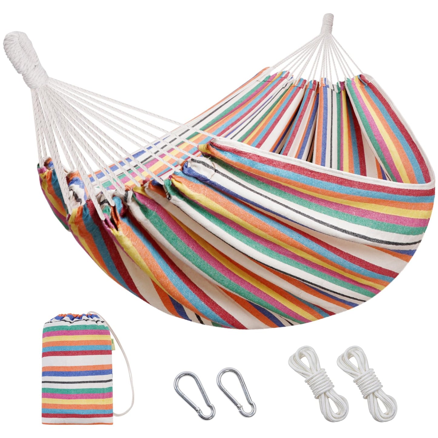 Brazilian Hammock with Tree Straps - Canvas Hammocks Portable Hammock with Carry Bag for Backyard, Porch, Outdoor and Indoor Use Blue & Green