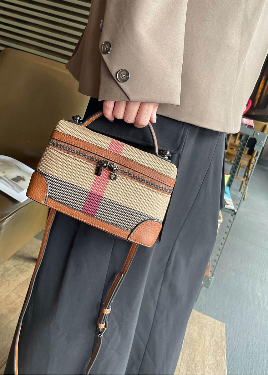 Rejolly Crossbody Bag for Women Pouch Top-Handle Leather Bag Designer Shoulder Handbag Quiet Luxury Trendy Purse (Stripe Canvas Brown)
