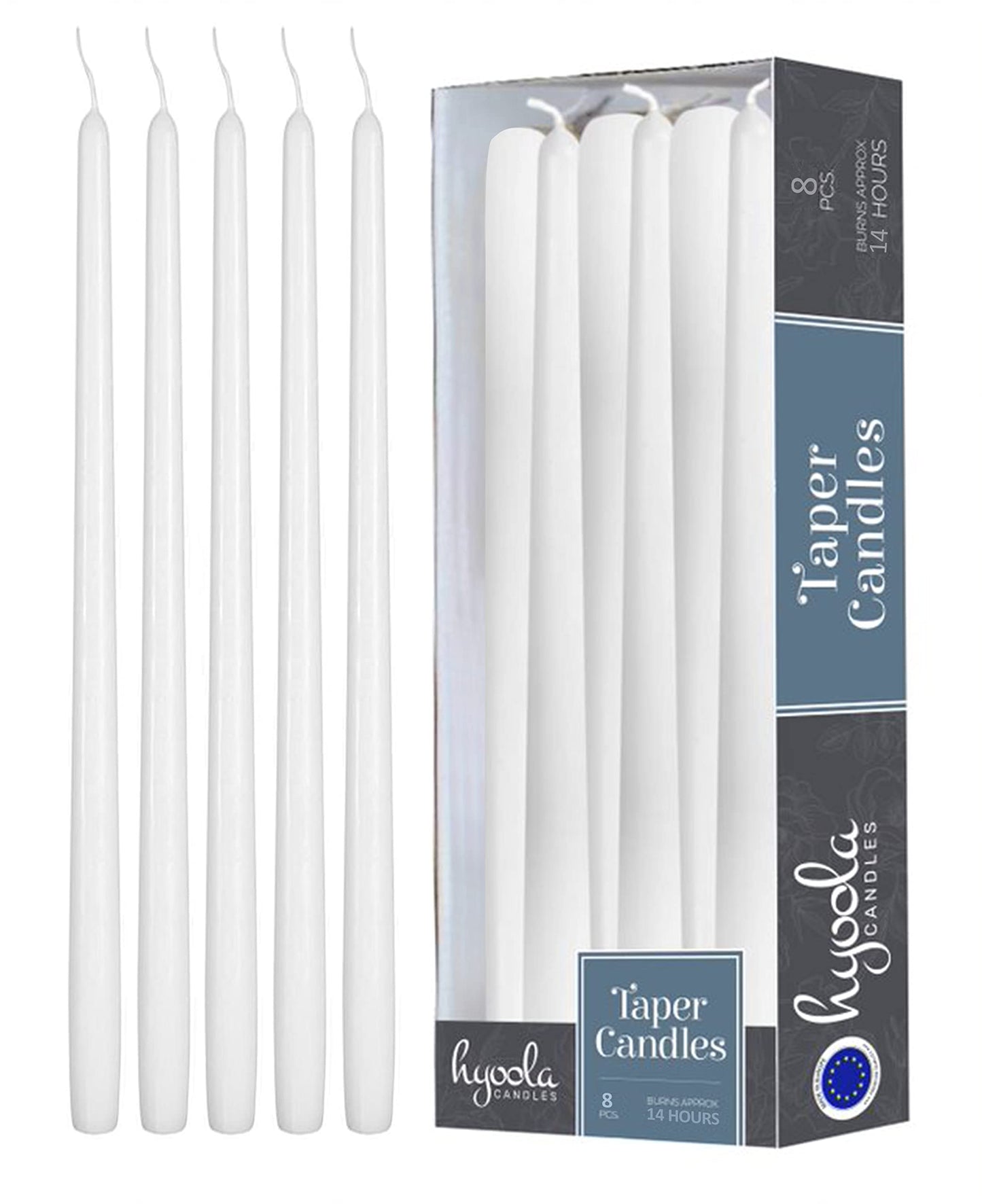 Hyoola Tall Taper Candles - 16 Inch White Unscented Dripless Taper Candles - 14 Hour Burn Time - 8 Pack