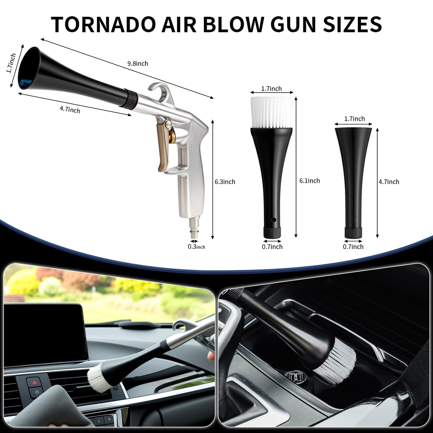 CPProDilig Detailing Tornado Air Car Cleaning Gun, Car Tools Adjustable Air Blower Gun, High Pressure Air Nozzle Blower Gun Works with Air Compressor