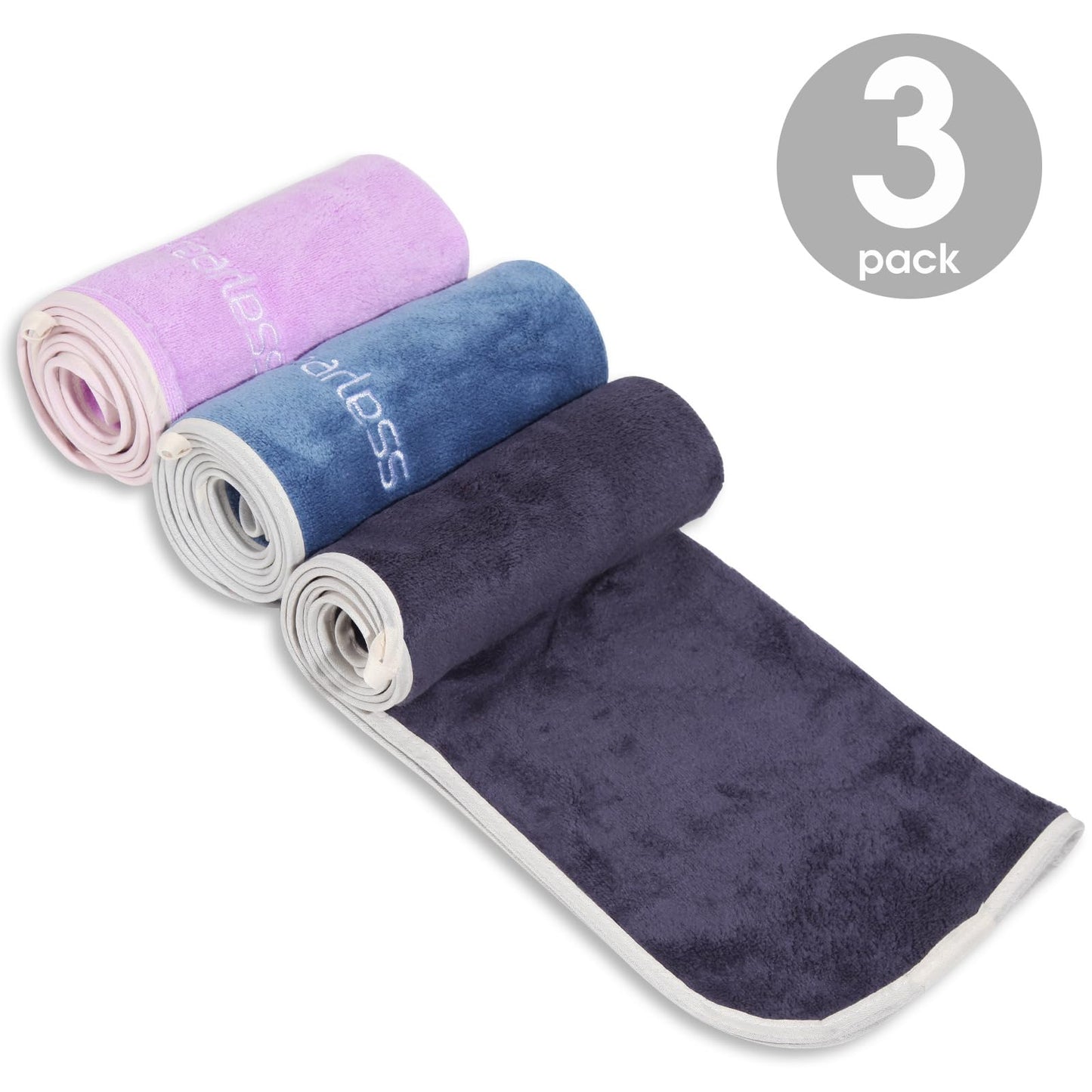 Xoofewal Microfiber Gym Towels Set for Sports Fitness, Yoga, Workout, Swimming, Soft and Quick-Drying for Gym Bag (3 Pack, Blue+Grey+Purple)