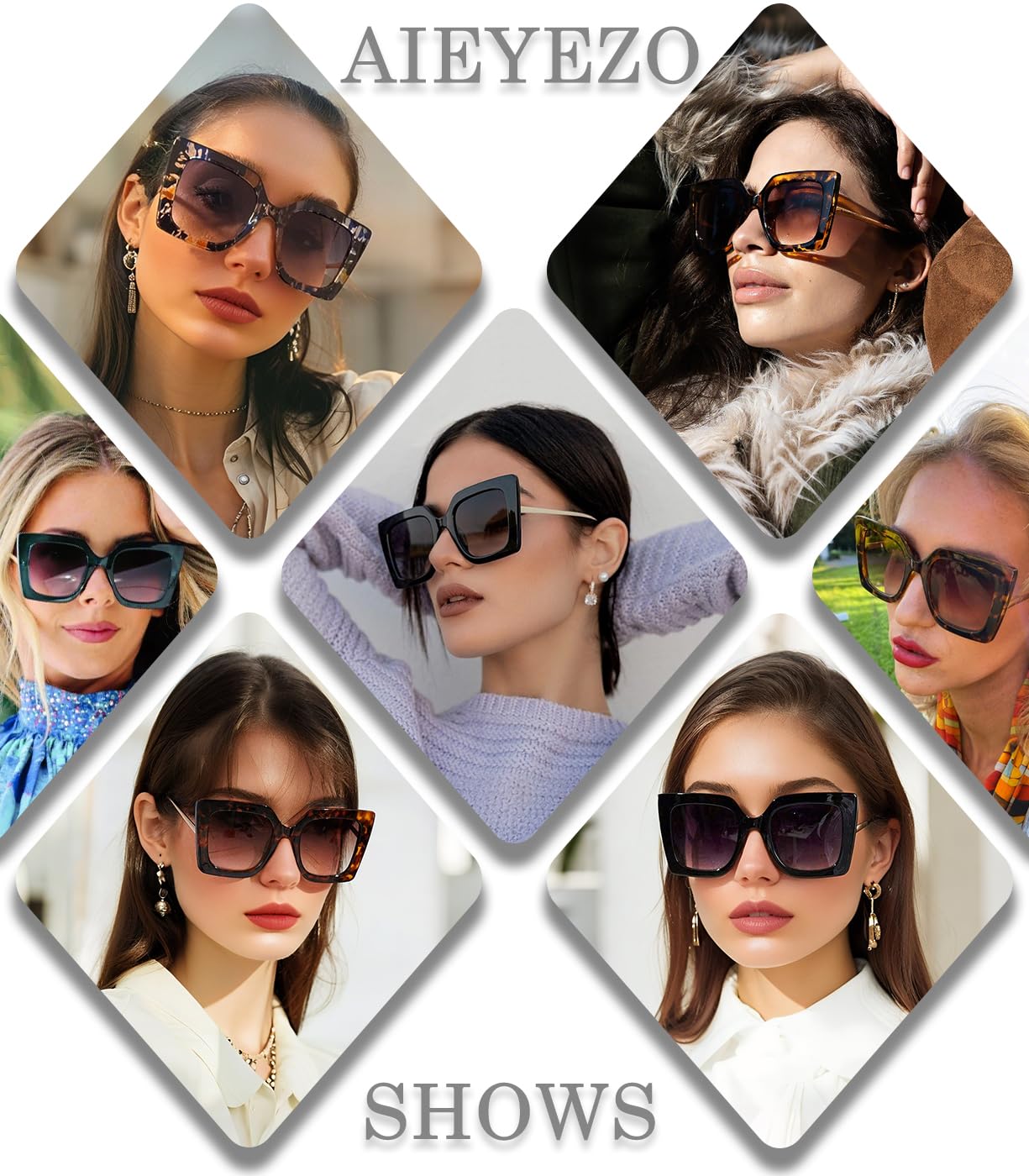 AIEYEZO Fashion Sunglasses for Women Trendy Square Frame Sunglasses UV400 Protection Shades (Black + Flower)