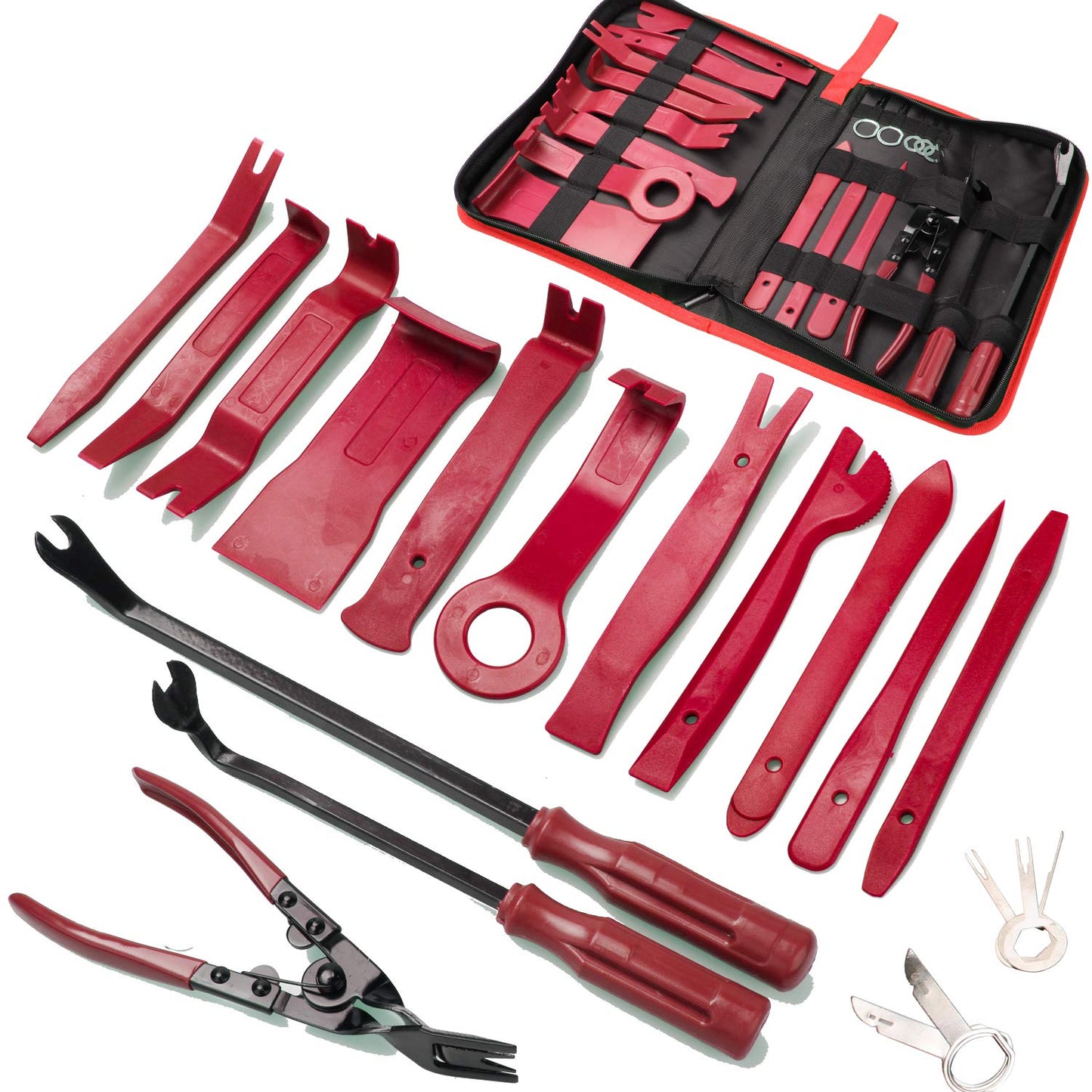 Poraxy 19Pcs Trim Removal Tool,Car Panel Door Audio Trim Removal Tool Kit, Auto Clip Pliers Fastener Remover Pry Tool Set with Storage Bag