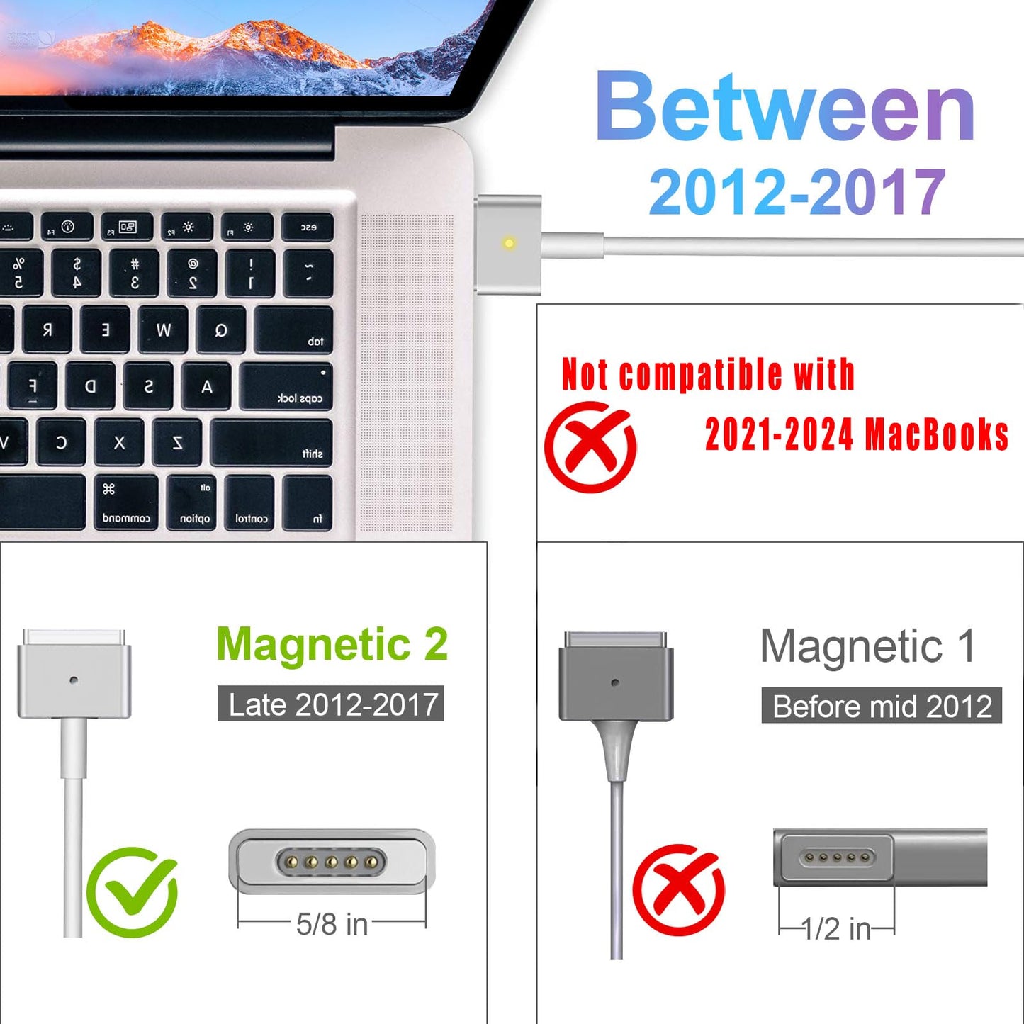 Mac Book Pro Charger 85W Power Adapter, Compatible with Mac Book Air/Pro 13-Inch & 15-Inch (Late 2012-2017)