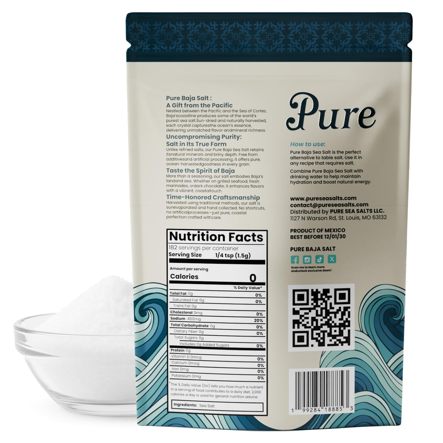 Pure Sea Salts Baja Mineral Sea Salt, Natural Grain, 0.6 lb. 100% Organic, Unrefined, Mineral-Rich, Low Sodium, for Cooking, Finishing, Hydration & Grinders – Hand-Harvested from the Sea of Cortez