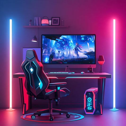 ICRGB Corner Floor Lamp, DIY Floor Lamp with Music Sync and 16 Million Colors, Color Changing Standing Floor LED Lights for Bedroom Living Room Decor, Ambient Mood Lighting Gaming Accessories