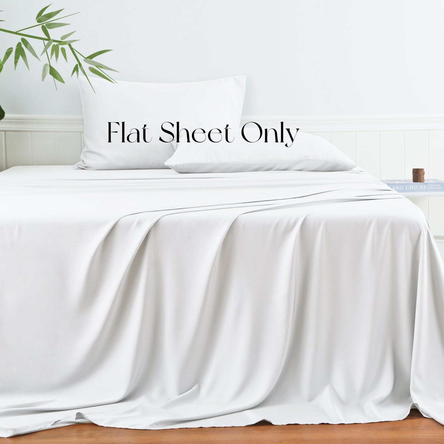 Bamboo Viscose Flat Sheets Only, 400 Thread Count Sateen Weave Cal King Size Flat Sheet Only, Luxury Soft Cooling for Hot Sleepers, Silky Breathable (White, Cal King)