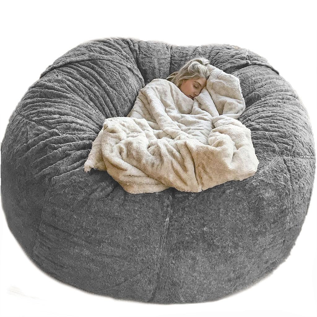 Giant Sherpa Bean Bag Chair Cover, Ultra Soft Bean Bag Bed (No Filler, Cover only), Large Round Soft Fluffy for Adults, Machine Washable Big Size Bean Bag Covers