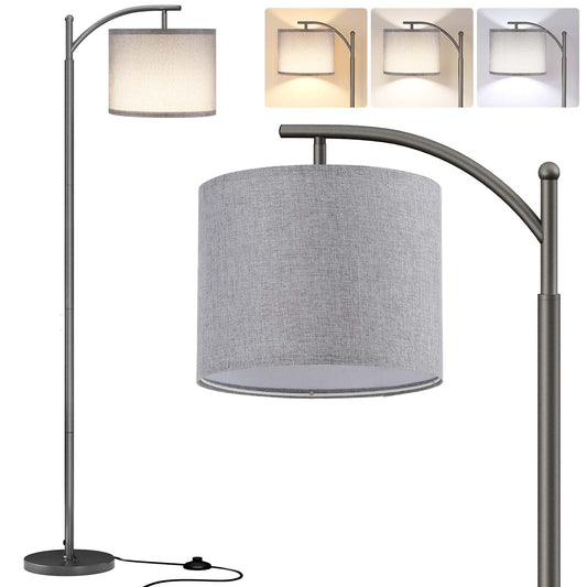 SUNMORY Arc Floor Lamp,Modern Floor Lamp with 9W 3 Color Temperatures Bulb,Metal Standing Lamps with Adjustable Hanging Lampshade,Tall Floor Lamps for Living Room,Bedroom,Office (Black)