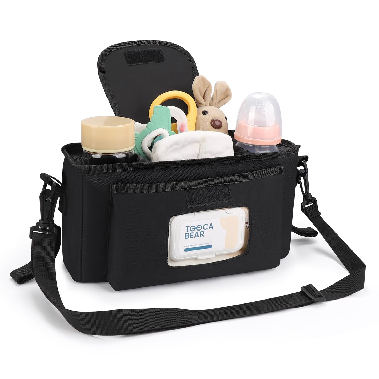 Accmor Universal Stroller Organizer with Insulated Cup Holder and Shoulder Strap, Stroller Caddy Bag Stroller Cup Holder Attachment for Uppababy, Baby Jogger, Britax Strollers, Black