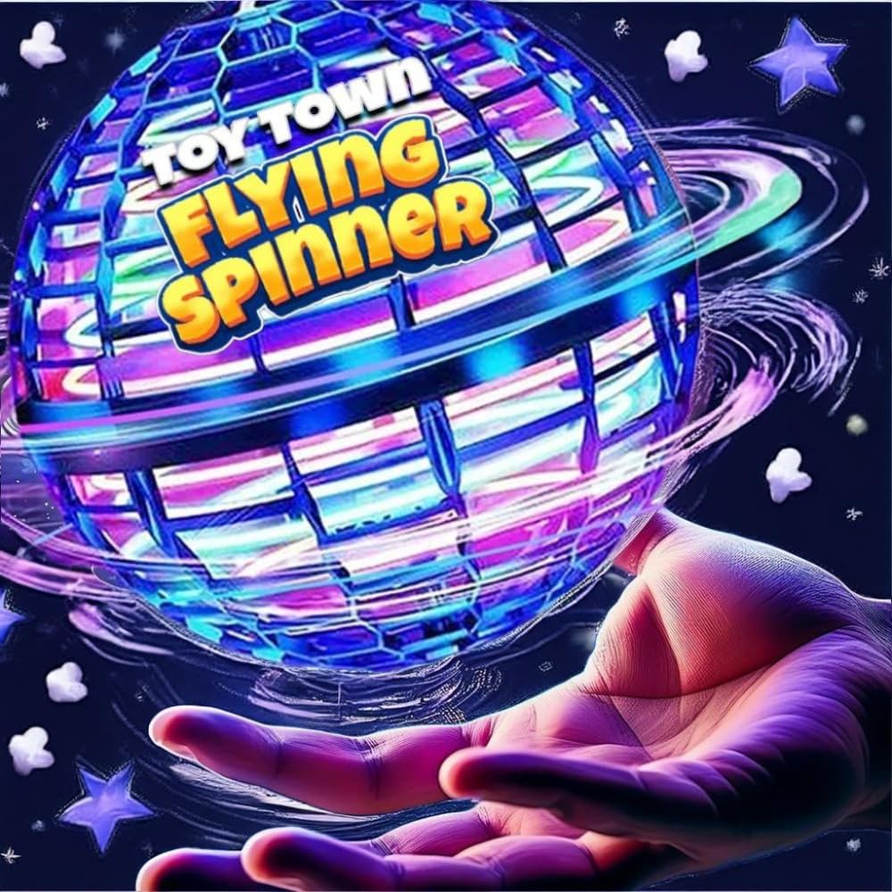 2025 New & Improved Flying Orb Ball (Blue) - Magic Hover Boomerang Spinner, Cosmic Globe with RGB Lights, for Kids, Teens, Adults - Indoor Outdoor Hand Drone Fidget Toy