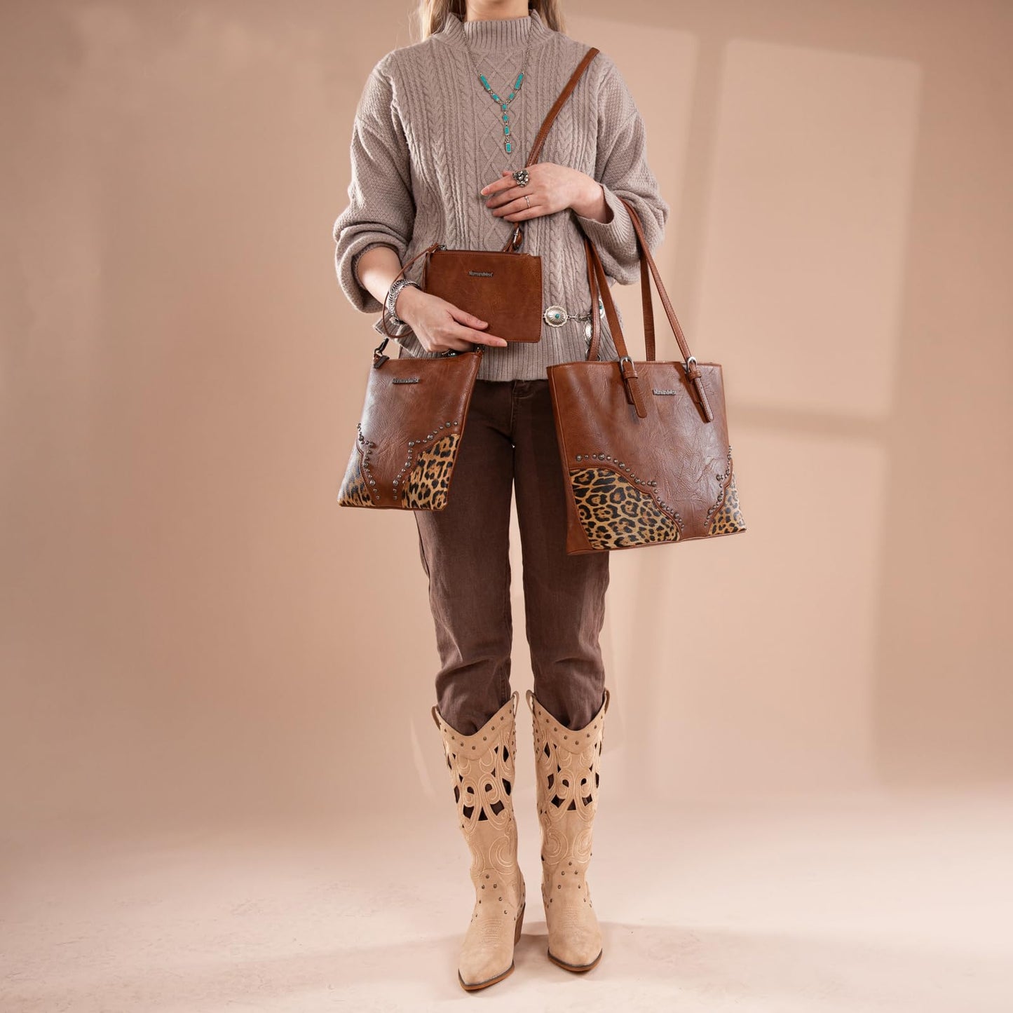 Montana West Purses and Handbags for Women 3pcs Hand Bags Tote Purse and Wallet Set Shoulder Satchel Bag for Women Leopard Print gifts MWC3-G058BR